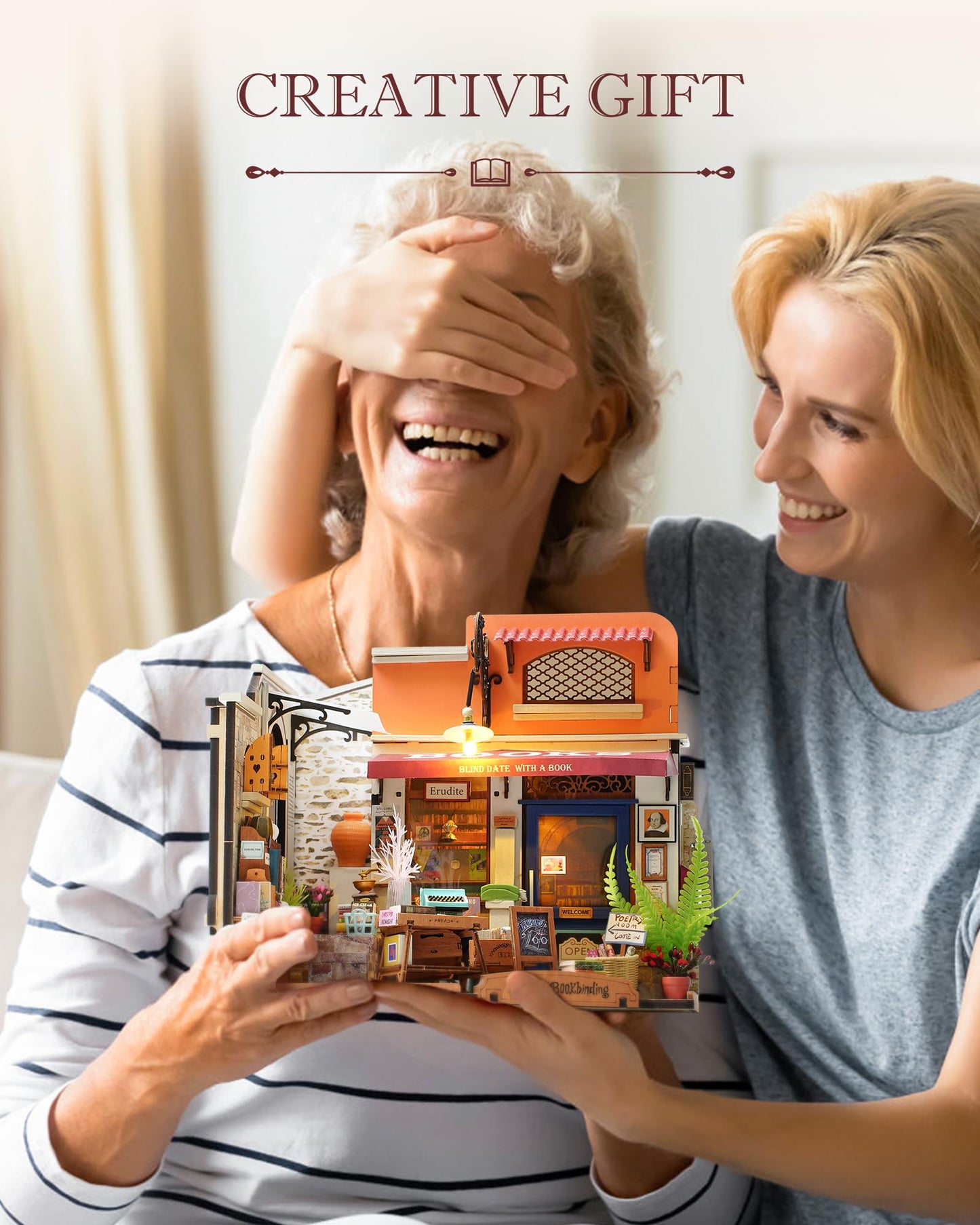 Rolife DIY Miniature Bookstore Kit 1:20 | LED-Lighted Dollhouse Craft for Adults