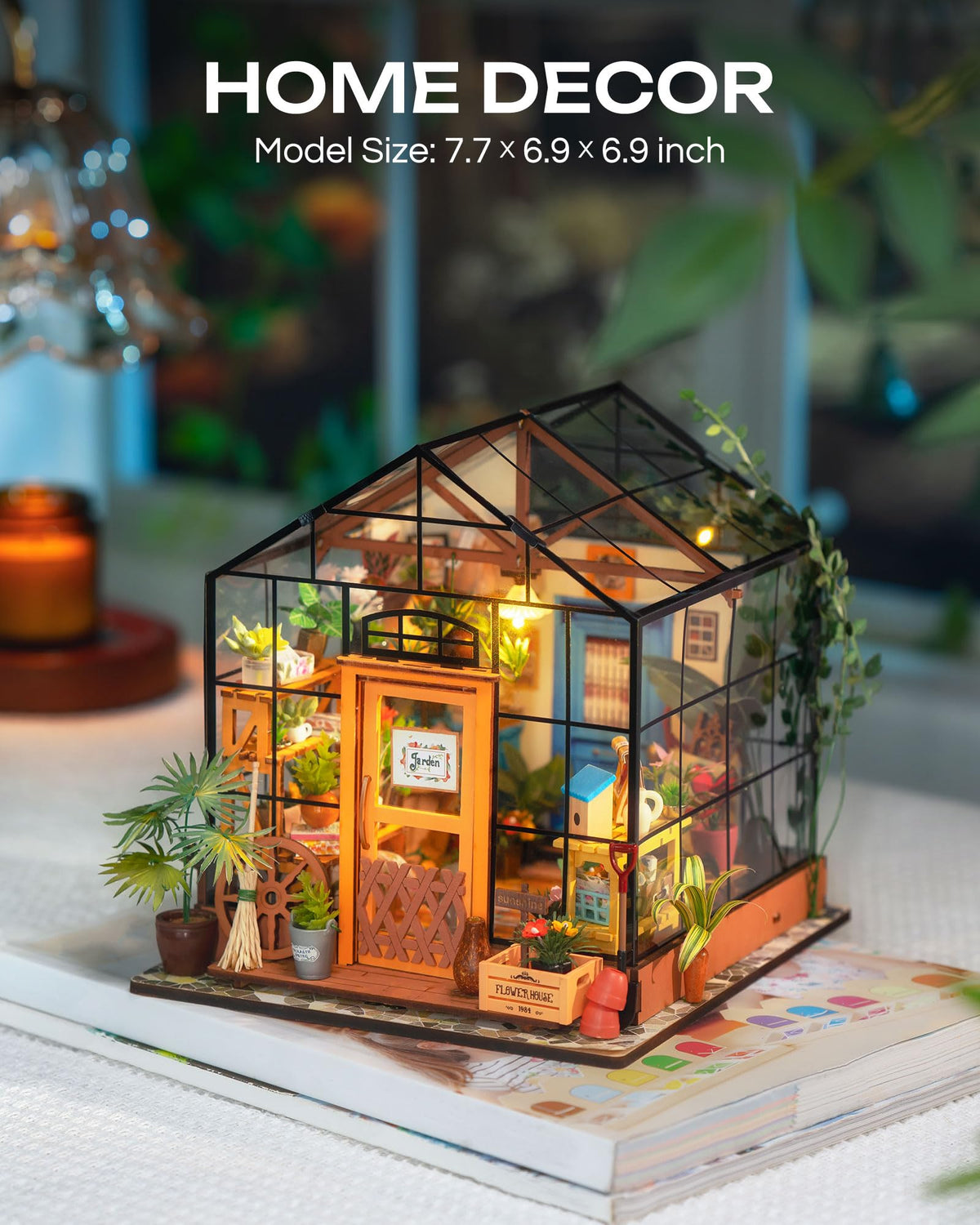 Rolife Cathy’s Flower House — 1/18 Greenhouse DIY Kit with LED Lights