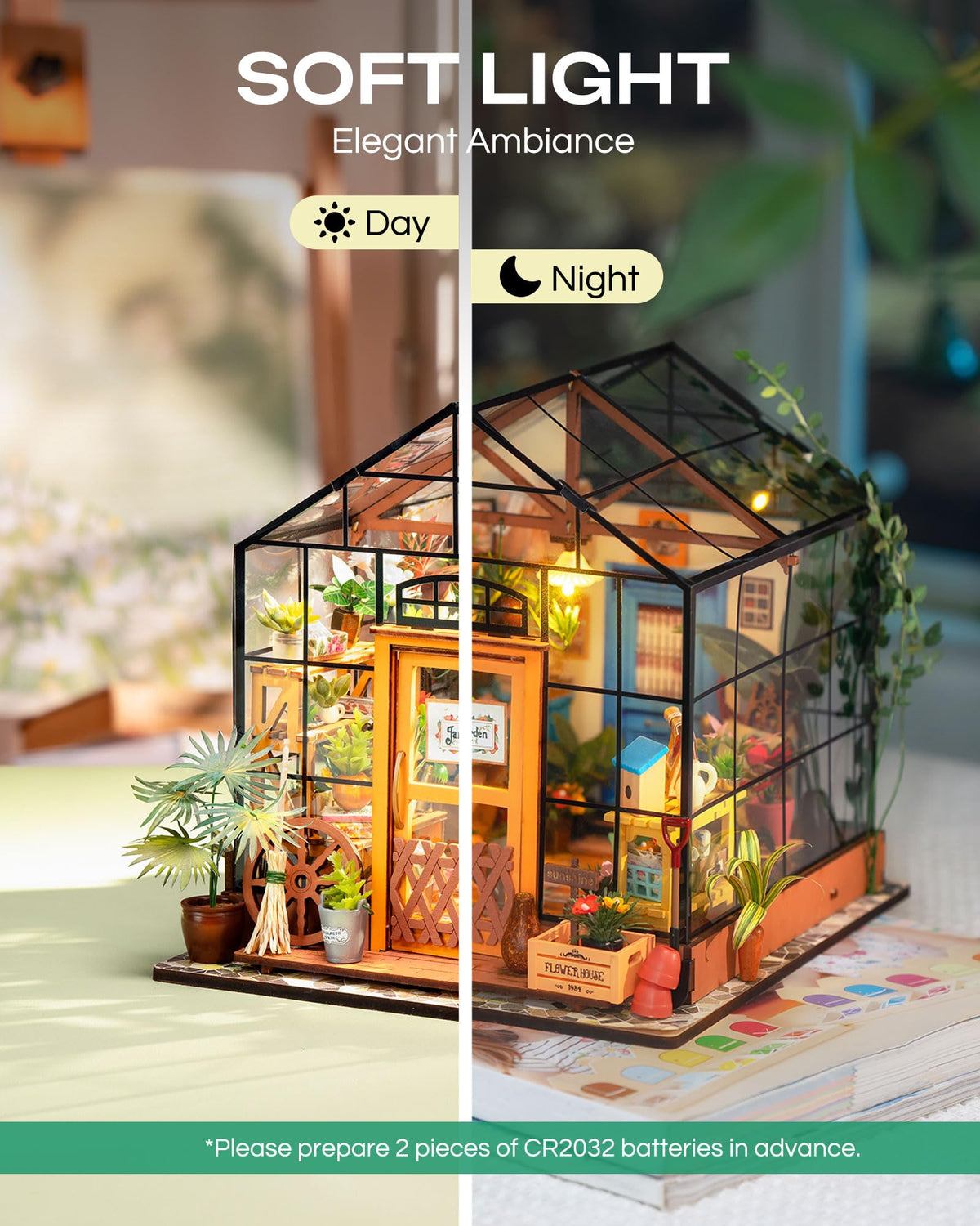 Rolife Cathy’s Flower House — 1/18 Greenhouse DIY Kit with LED Lights