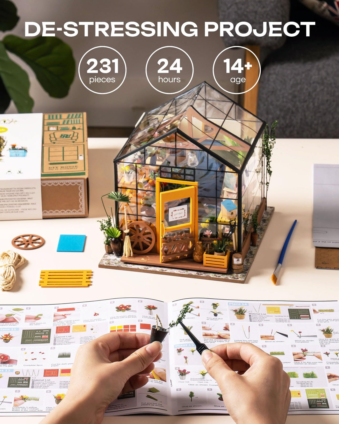 Rolife Cathy’s Flower House — 1/18 Greenhouse DIY Kit with LED Lights
