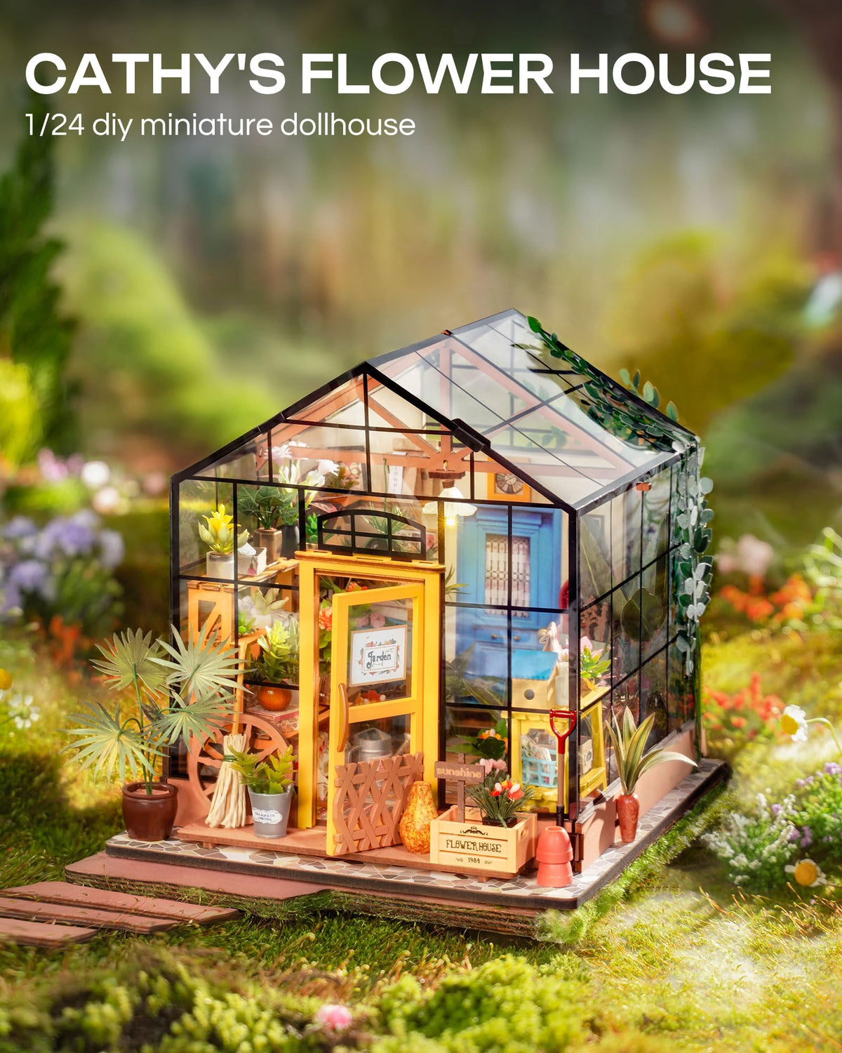 Rolife Cathy’s Flower House — 1/18 Greenhouse DIY Kit with LED Lights