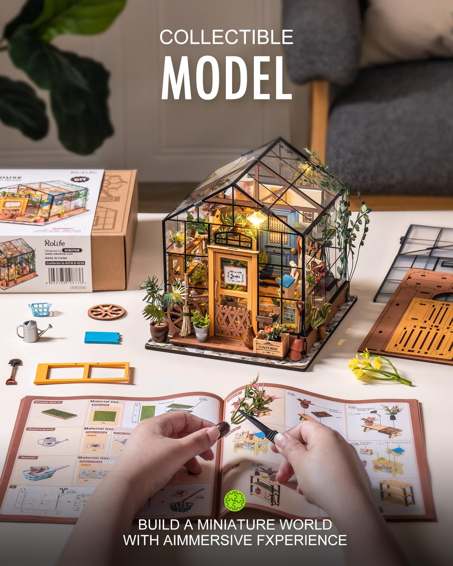 Rolife Cathy’s Greenhouse Miniature Kit – DIY Tabletop Decor & Gift Idea