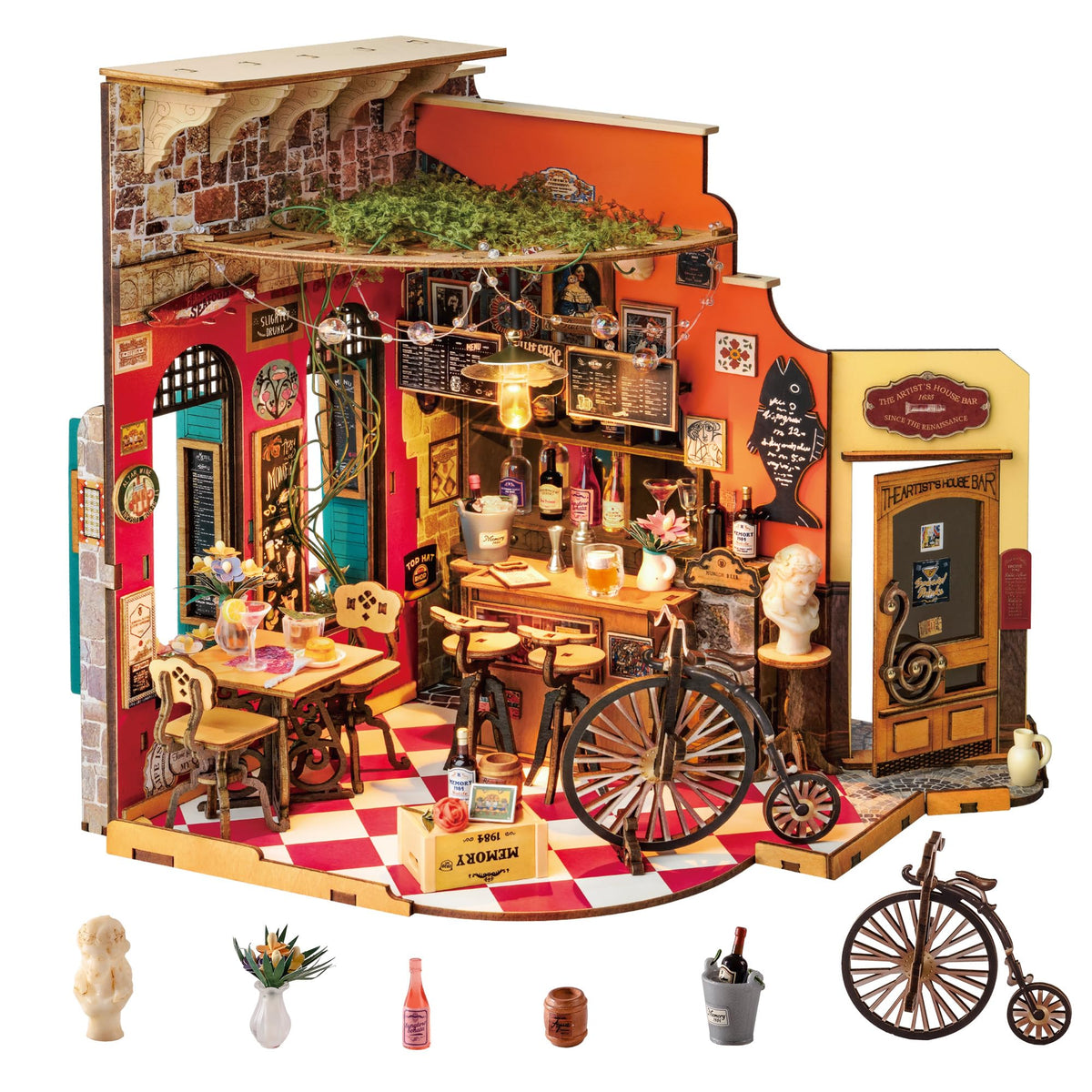 Rolife Cheers Bar and Dining Miniature House Kit – DIY Wooden Dollhouse for Adults