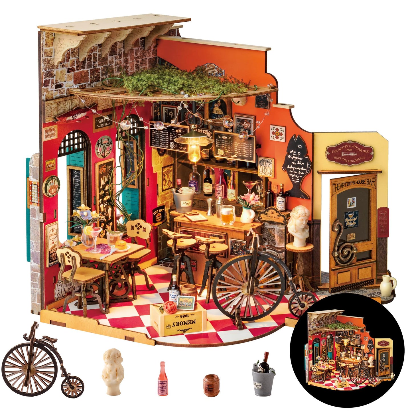 Rolife Cheers Bar Dining DIY Miniature Kit – 3D Book Nook for Adults