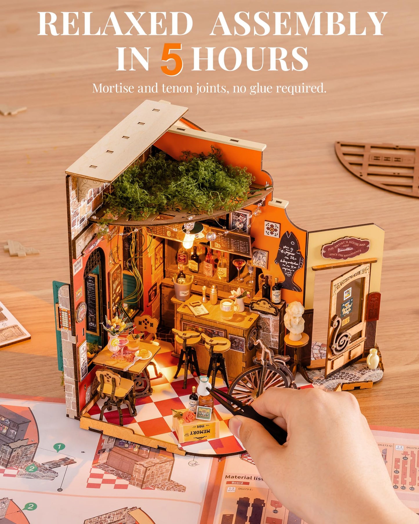 Rolife Cheers Bar Dining DIY Miniature Kit – 3D Book Nook for Adults