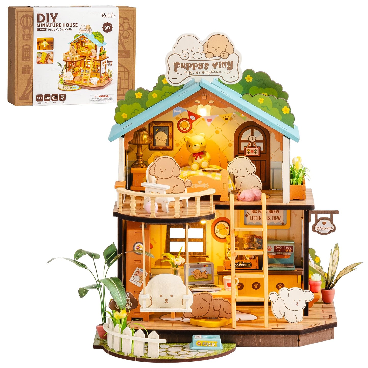 Rolife DIY Miniature Puppy’s Cozy Villa – 230-Piece Tiny Duplex House Kit