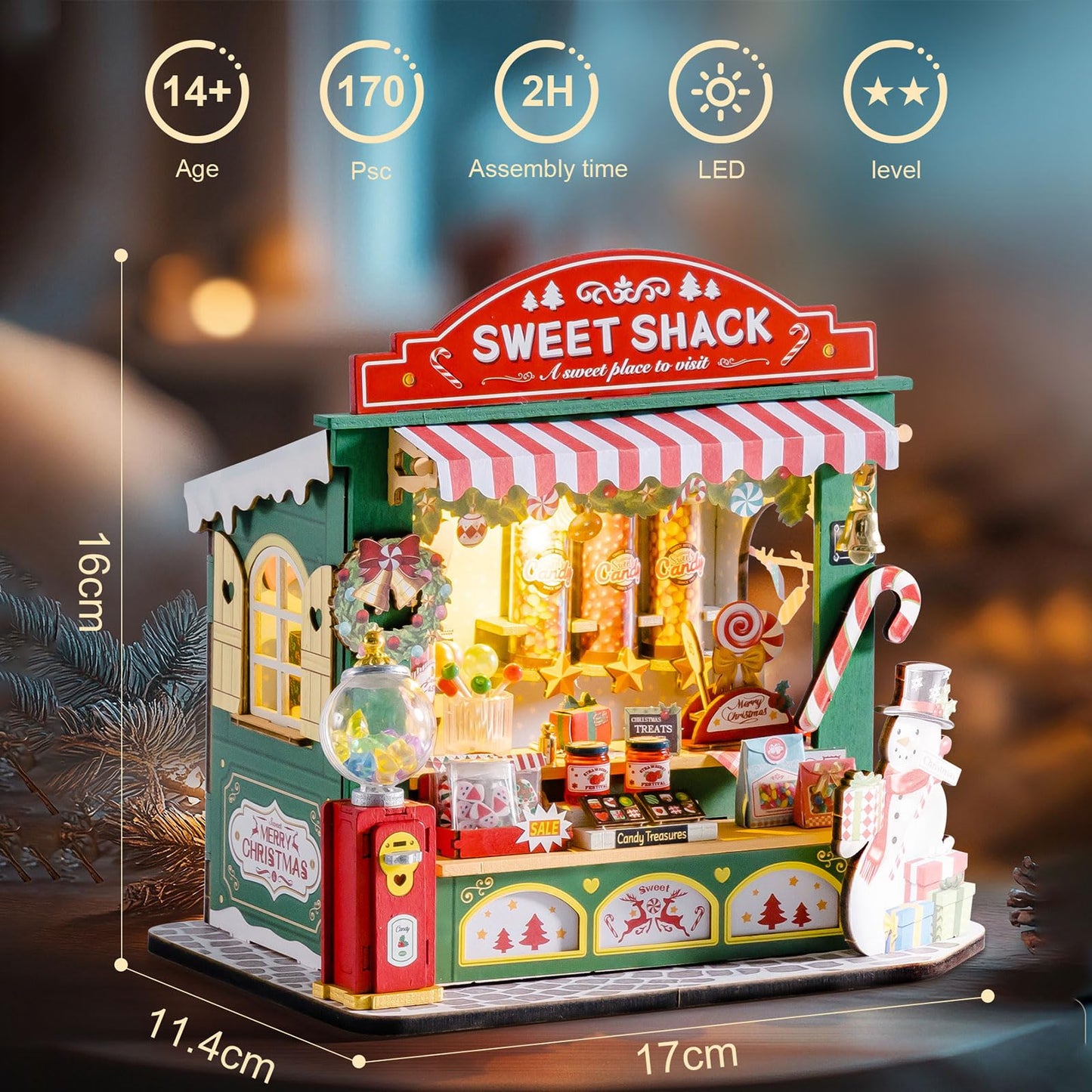 Rolife DIY Miniature Christmas Candy Stand Kit – 170Pcs for Adults & Family