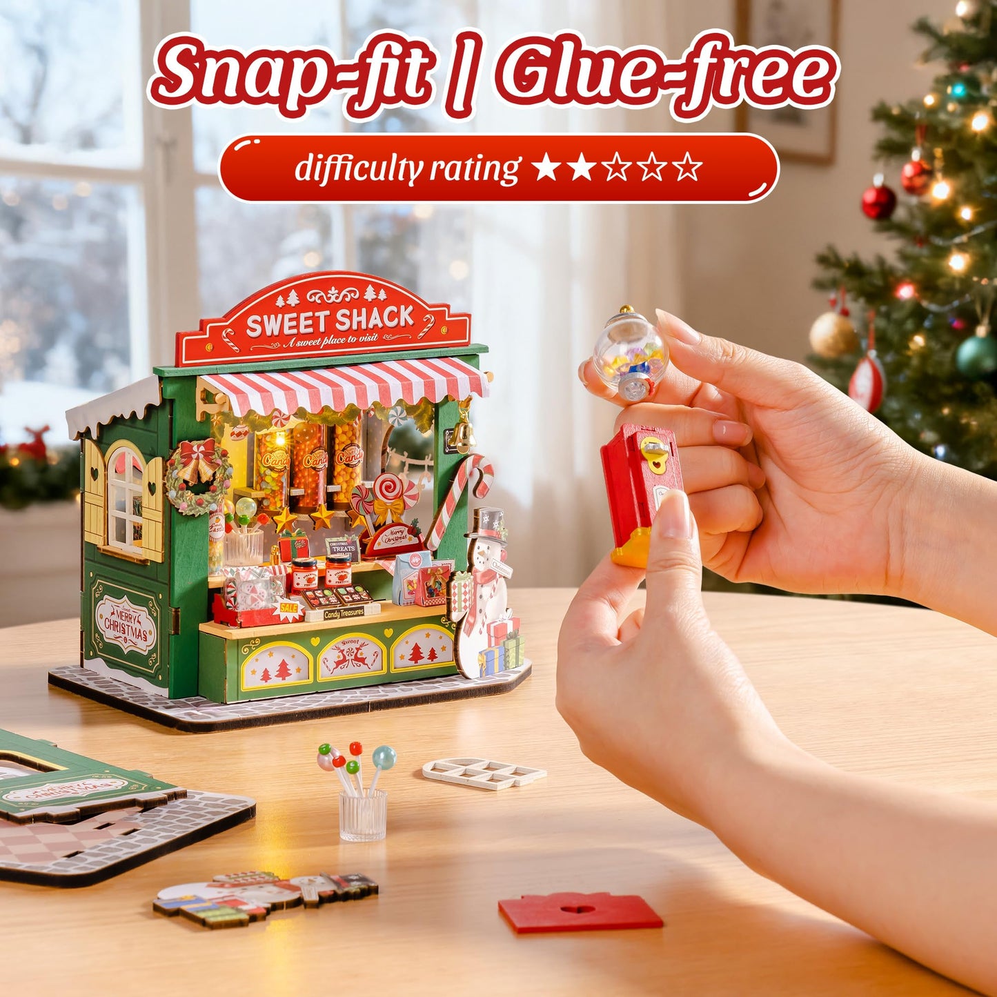 Rolife DIY Miniature Christmas Candy Stand Kit – 170Pcs for Adults & Family