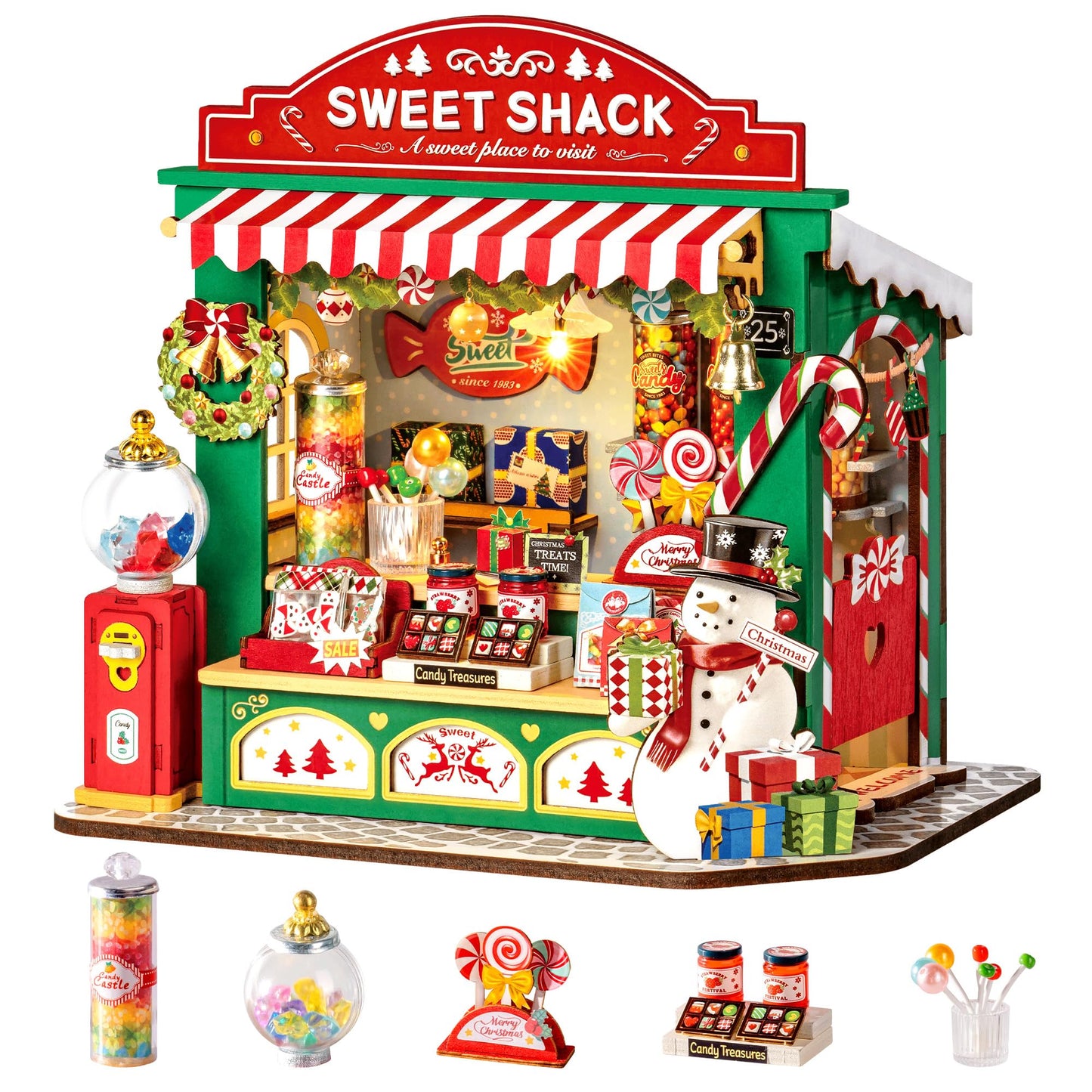 Rolife DIY Miniature Christmas Candy Stand Kit – 170Pcs for Adults & Family