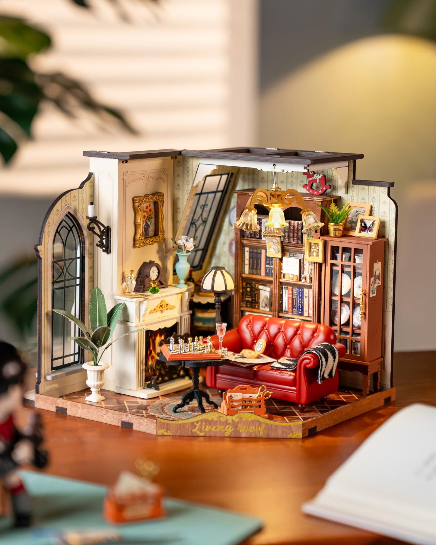 Rolife DIY Miniature House Kit for Adults – Mini Wooden Dollhouse with LED Lighting (Catherine's Living Room)