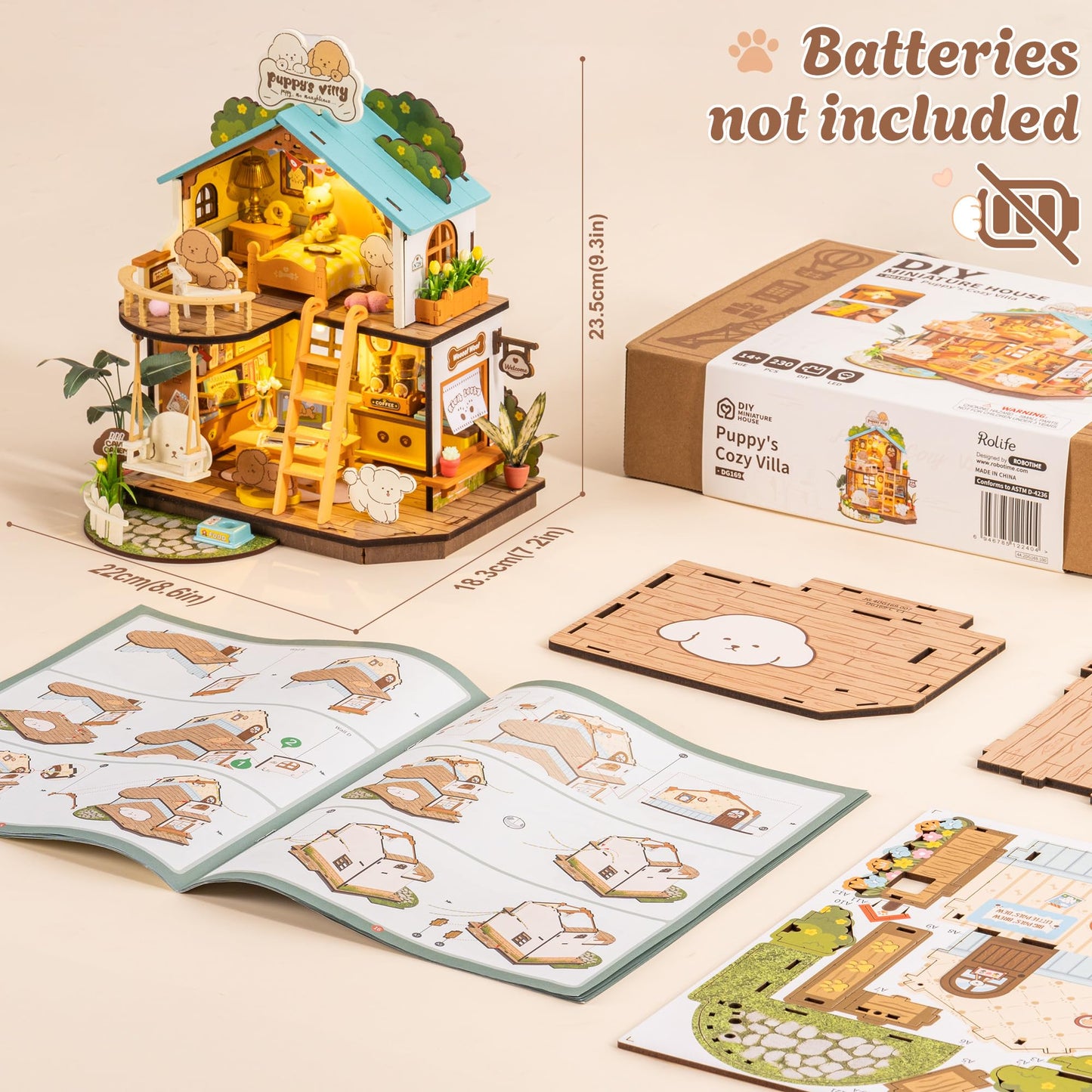 Rolife DIY Miniature Puppy’s Cozy Villa – 230-Piece Tiny Duplex House Kit