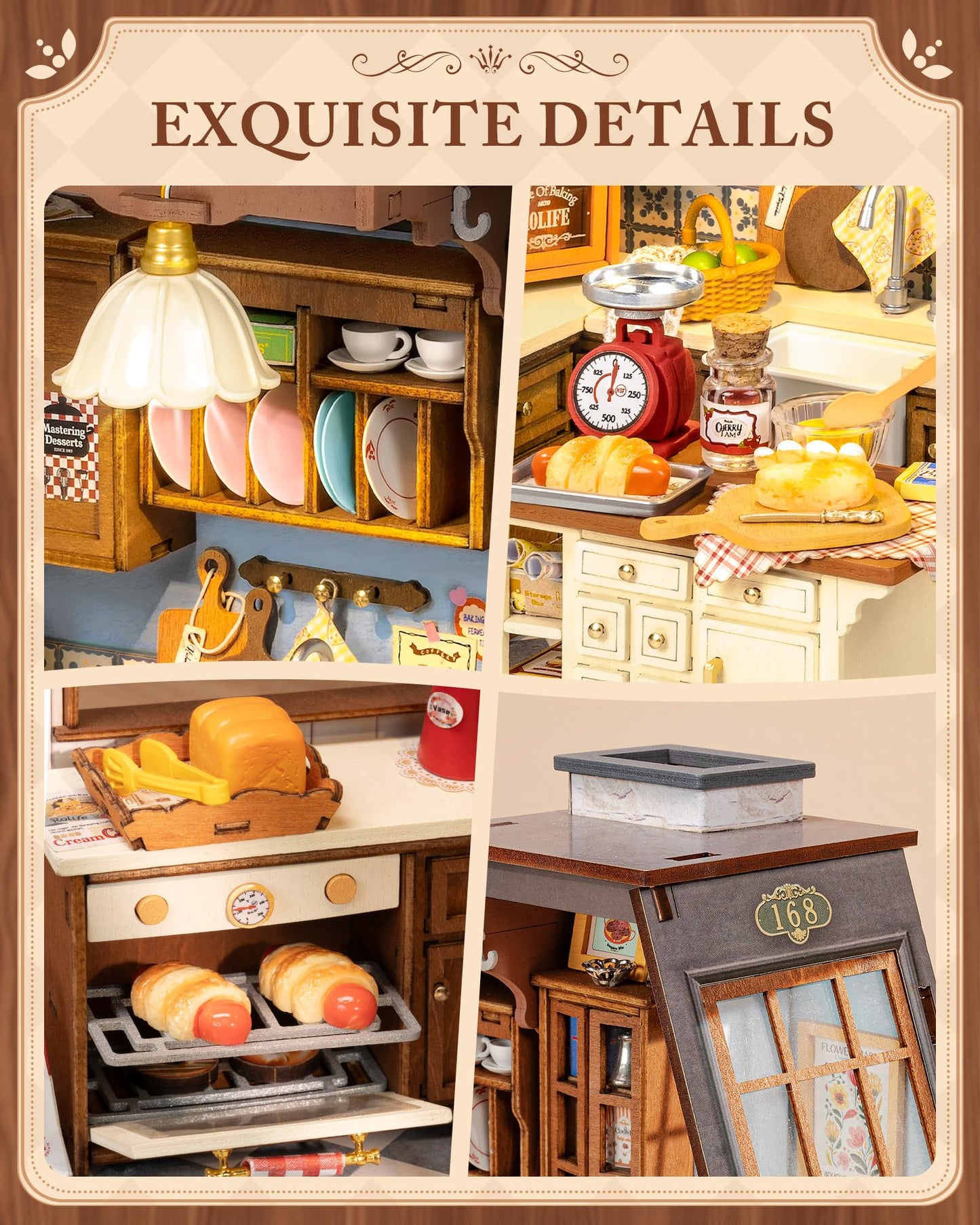 Rolife DIY Dollhouse Kitchen Kit 1:18 – Pitched Roof, Dual Lighting, Mini Diorama