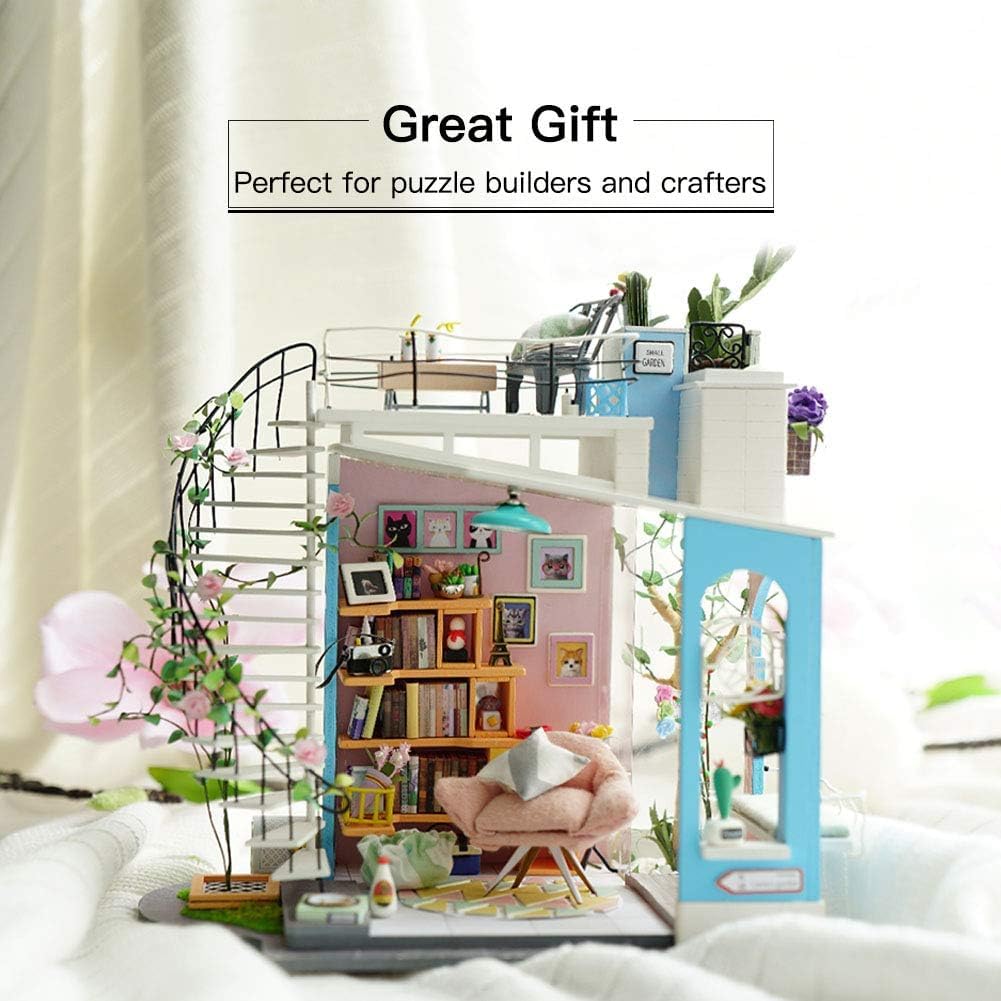 Rolife Dora's Rooftop Dollhouse Kit – 1:24 DIY Miniature with Furniture & Decor