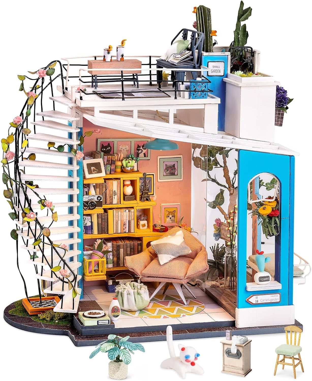 Rolife Dora's Rooftop Dollhouse Kit – 1:24 DIY Miniature with Furniture & Decor