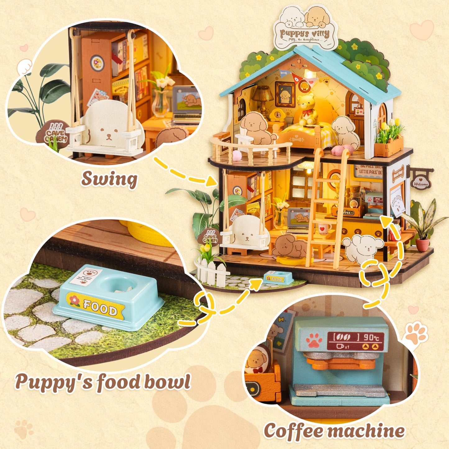 Rolife DIY Miniature Puppy’s Cozy Villa – 230-Piece Tiny Duplex House Kit
