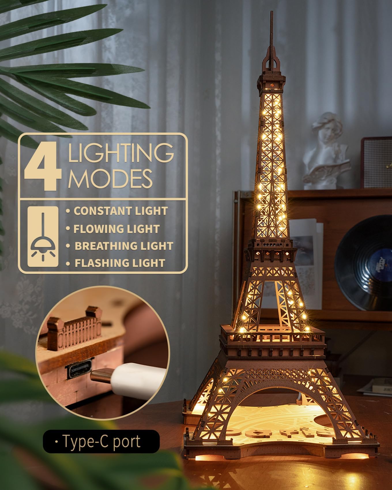 Rolife 3D Eiffel Tower Puzzle for Adults with LED Lights | Large Paris Architecture Kit