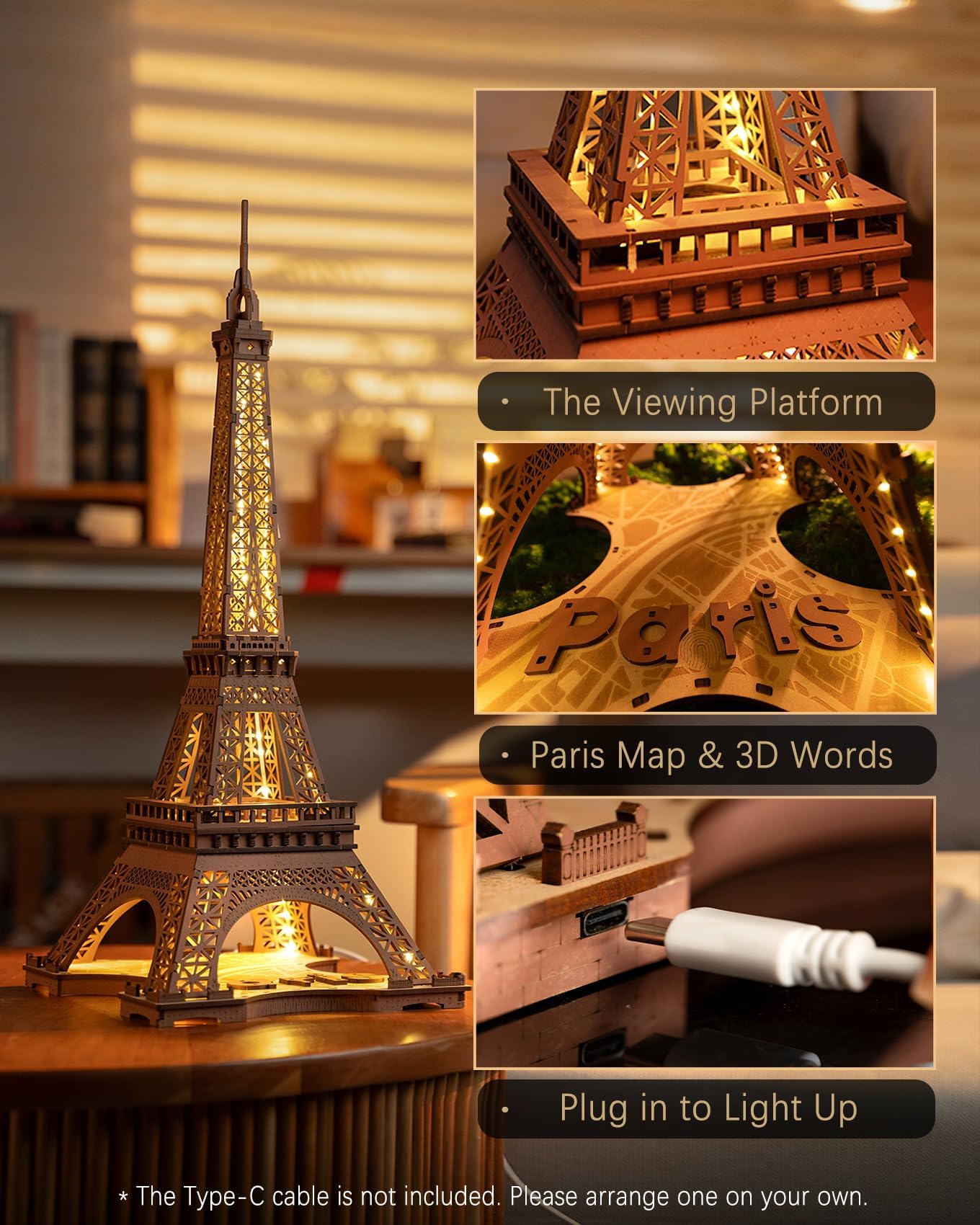 Rolife 3D Eiffel Tower Puzzle for Adults with LED Lights | Large Paris Architecture Kit