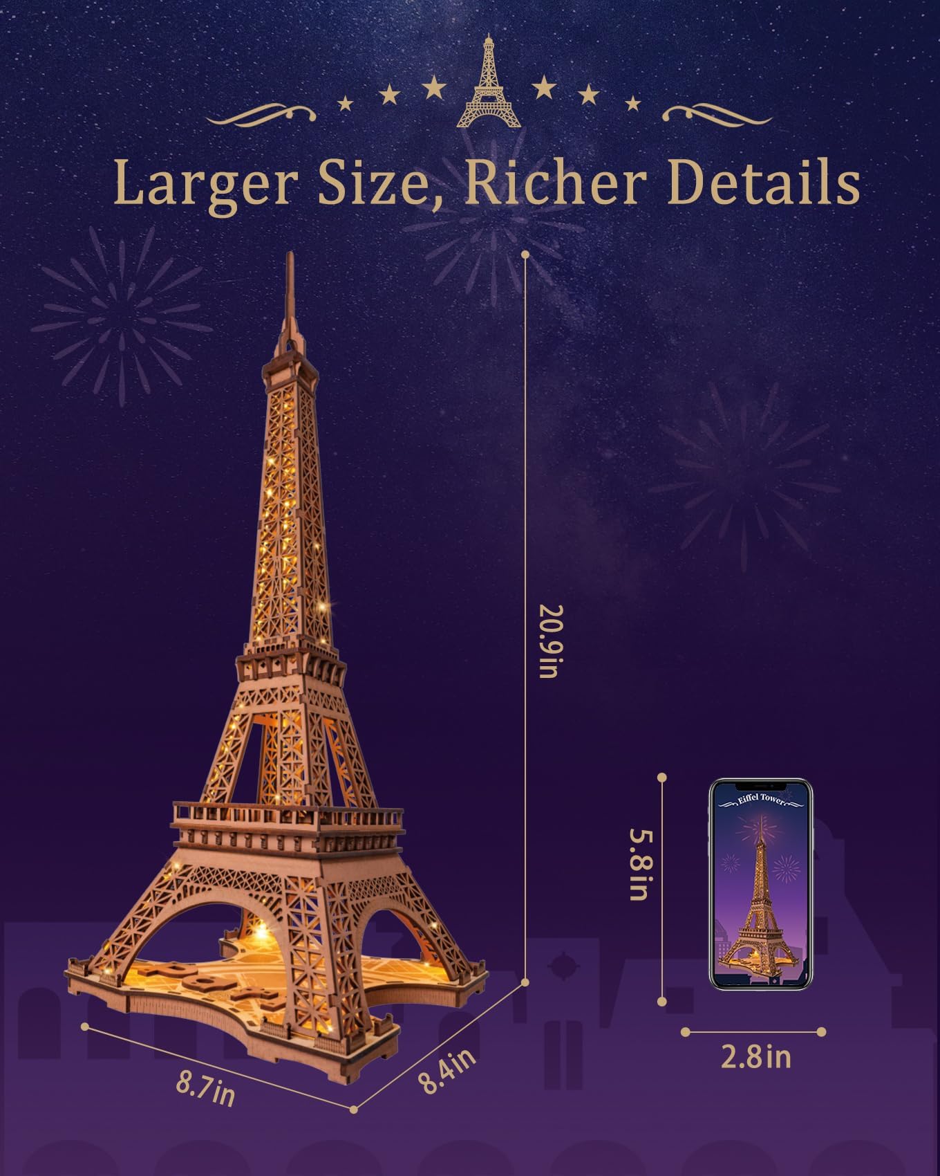 Rolife 3D Eiffel Tower Puzzle for Adults with LED Lights | Large Paris Architecture Kit