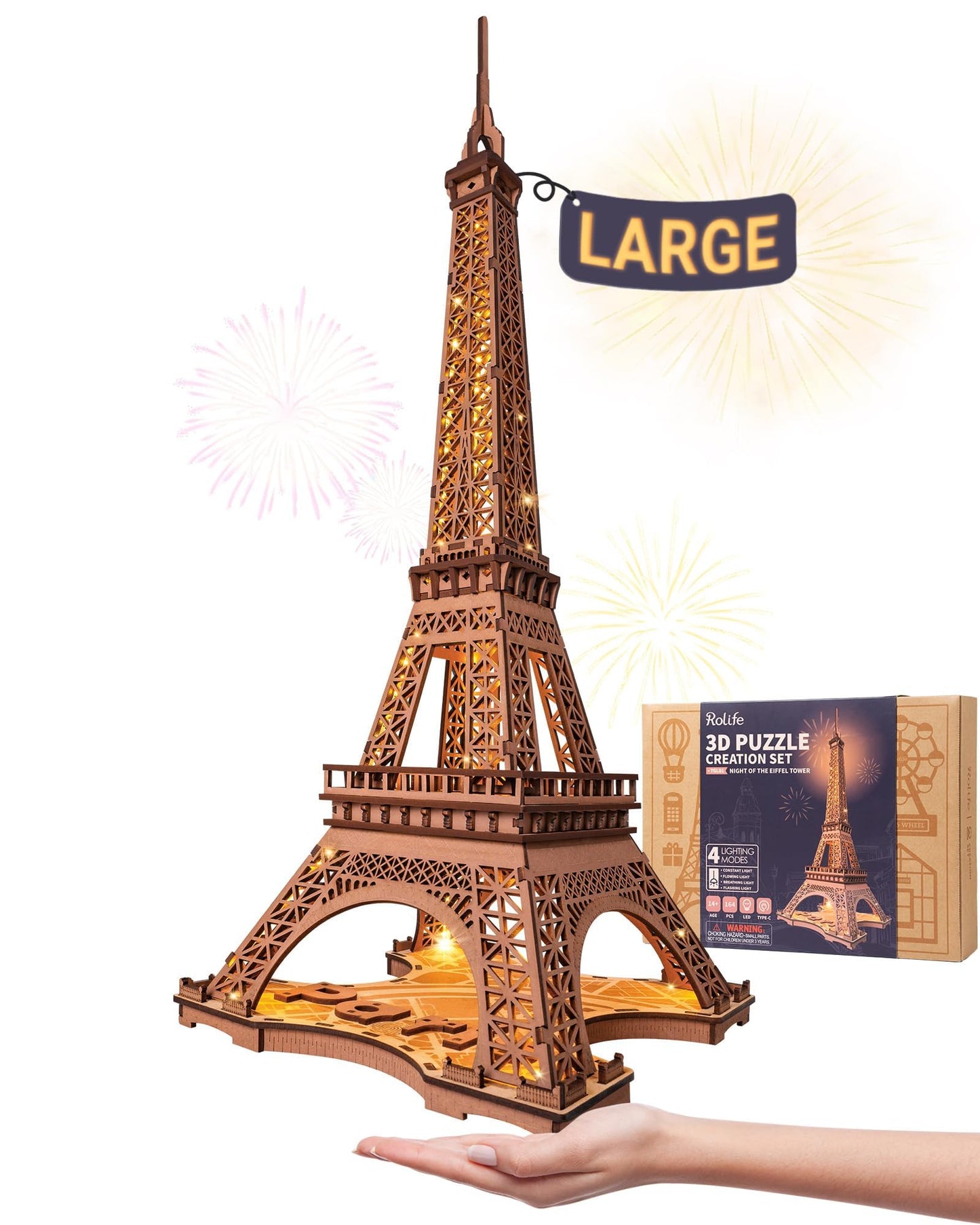 Rolife 3D Eiffel Tower Puzzle for Adults with LED Lights | Large Paris Architecture Kit