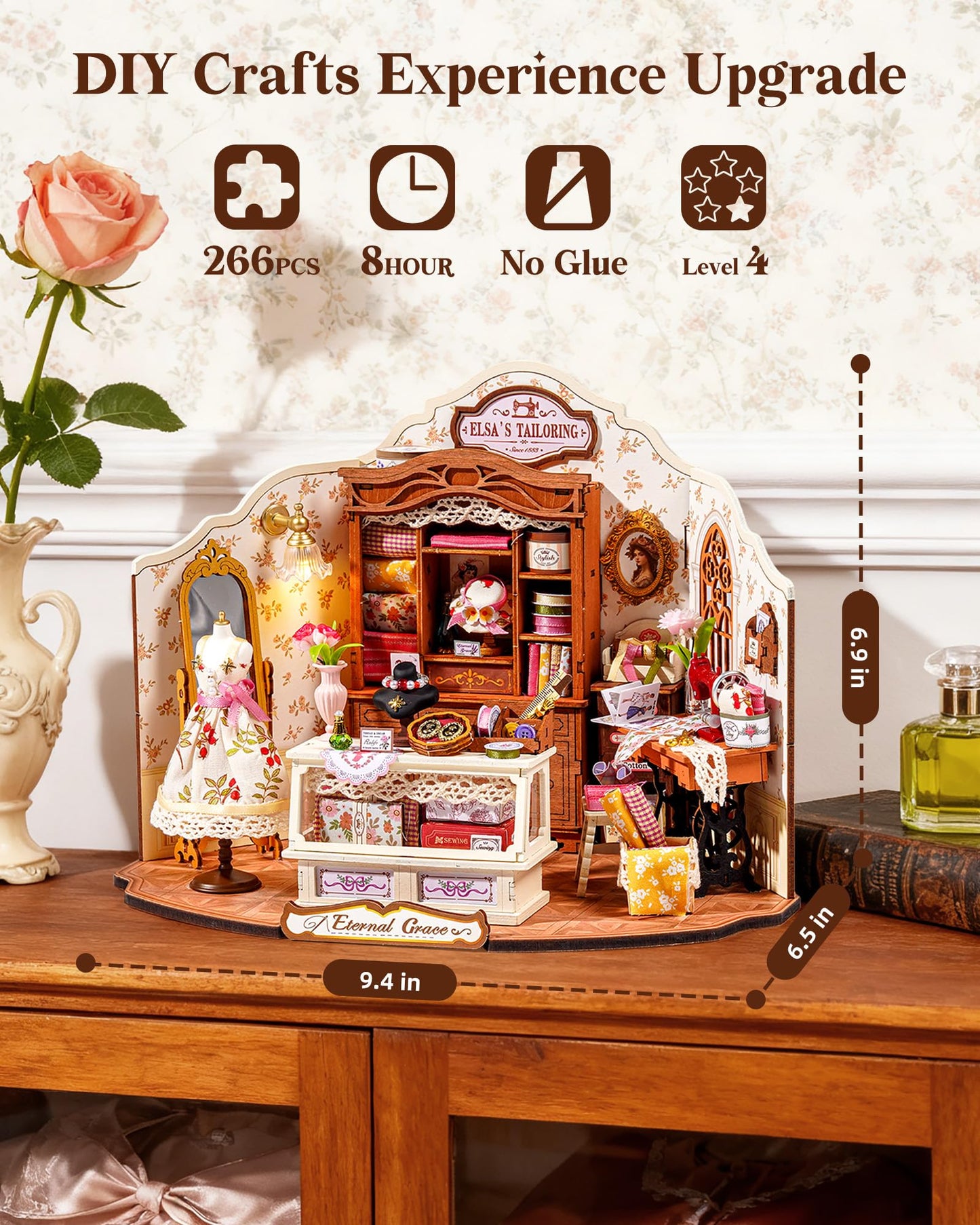 Rolife Elsa's Tailoring Miniature House Kit – DIY Dollhouse for Adults