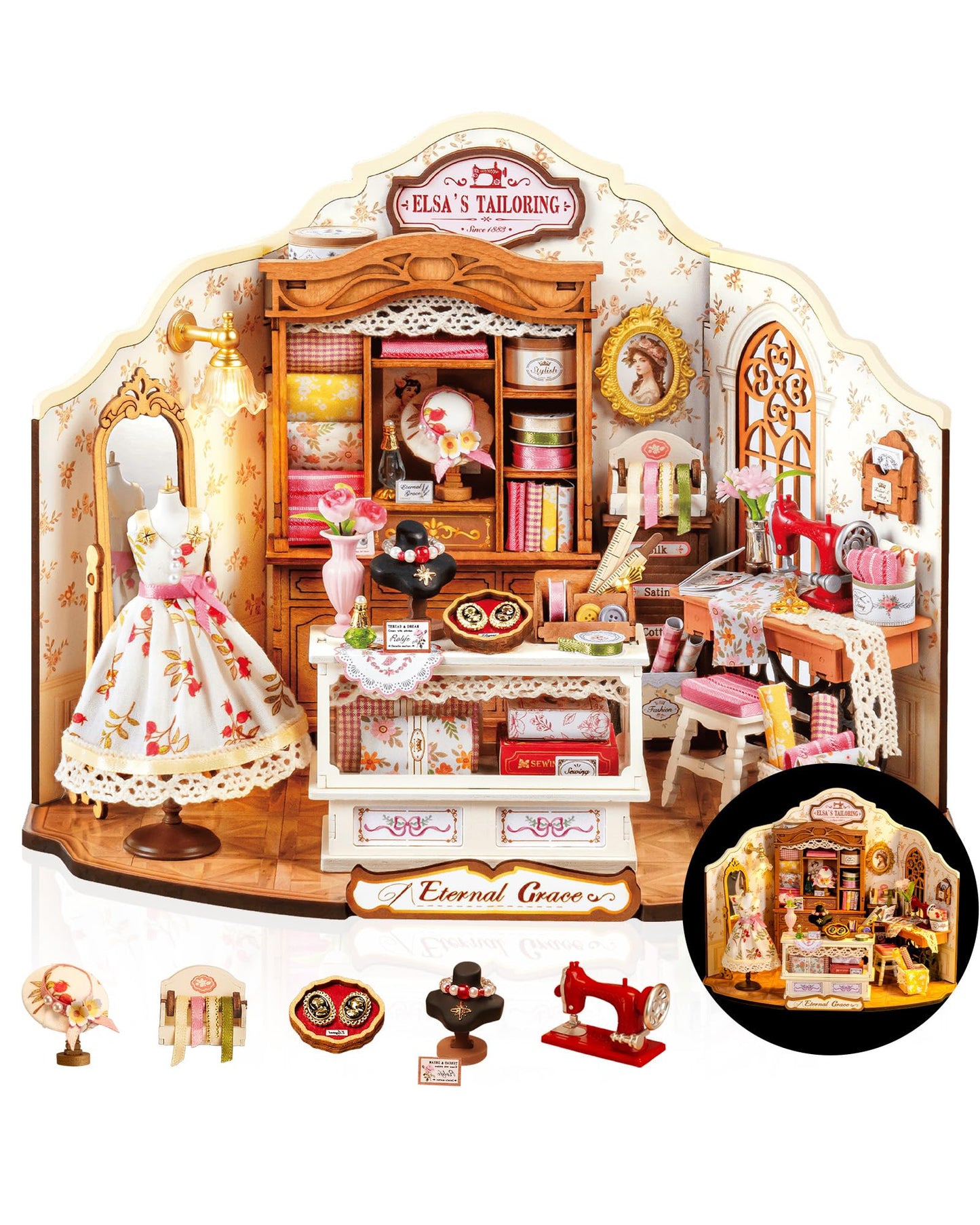 Rolife Elsa's Tailoring Miniature House Kit – DIY Dollhouse for Adults