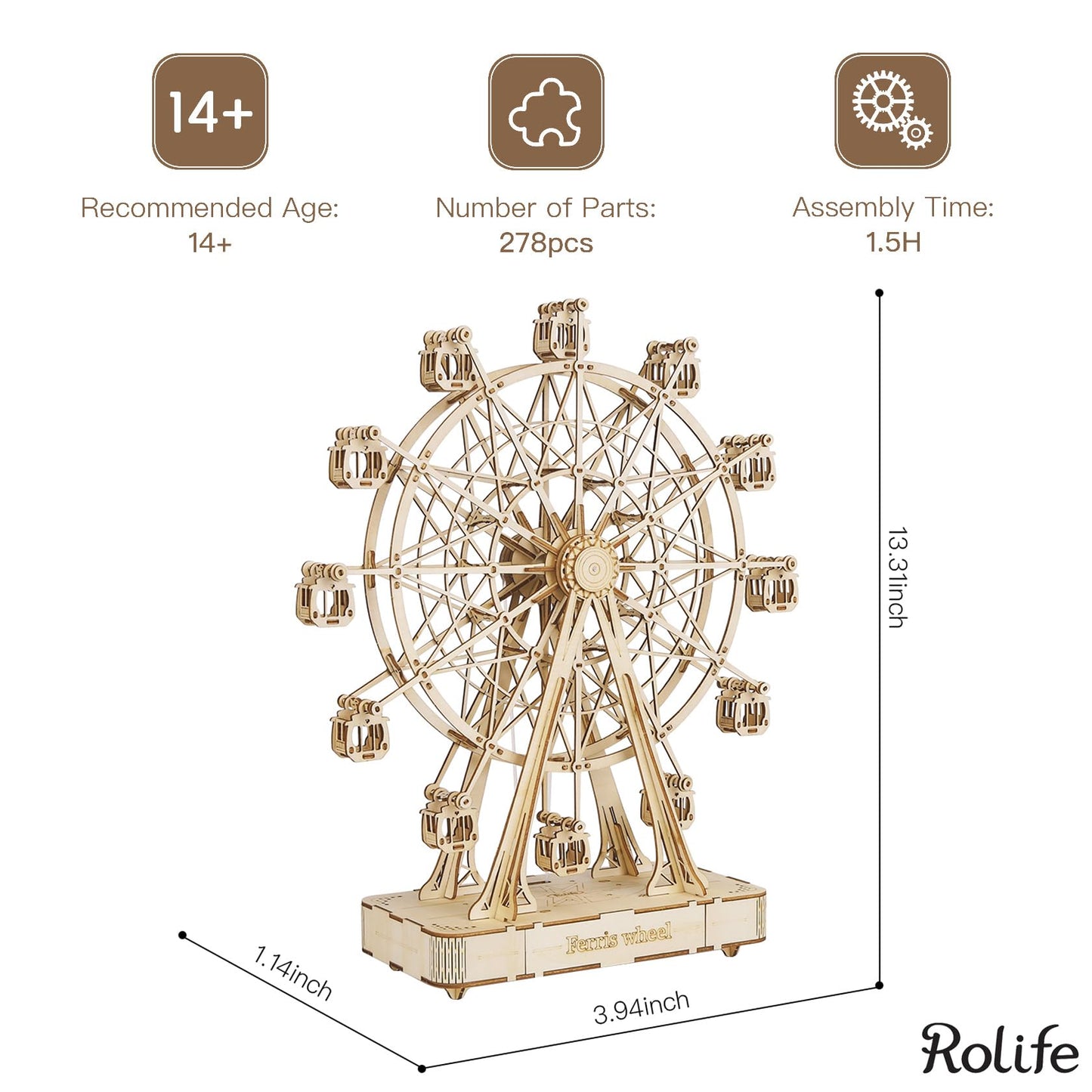 Rolife 3D Wooden Ferris Wheels Music Box Kit – Mechanical DIY Puzzle for Adults & Kids