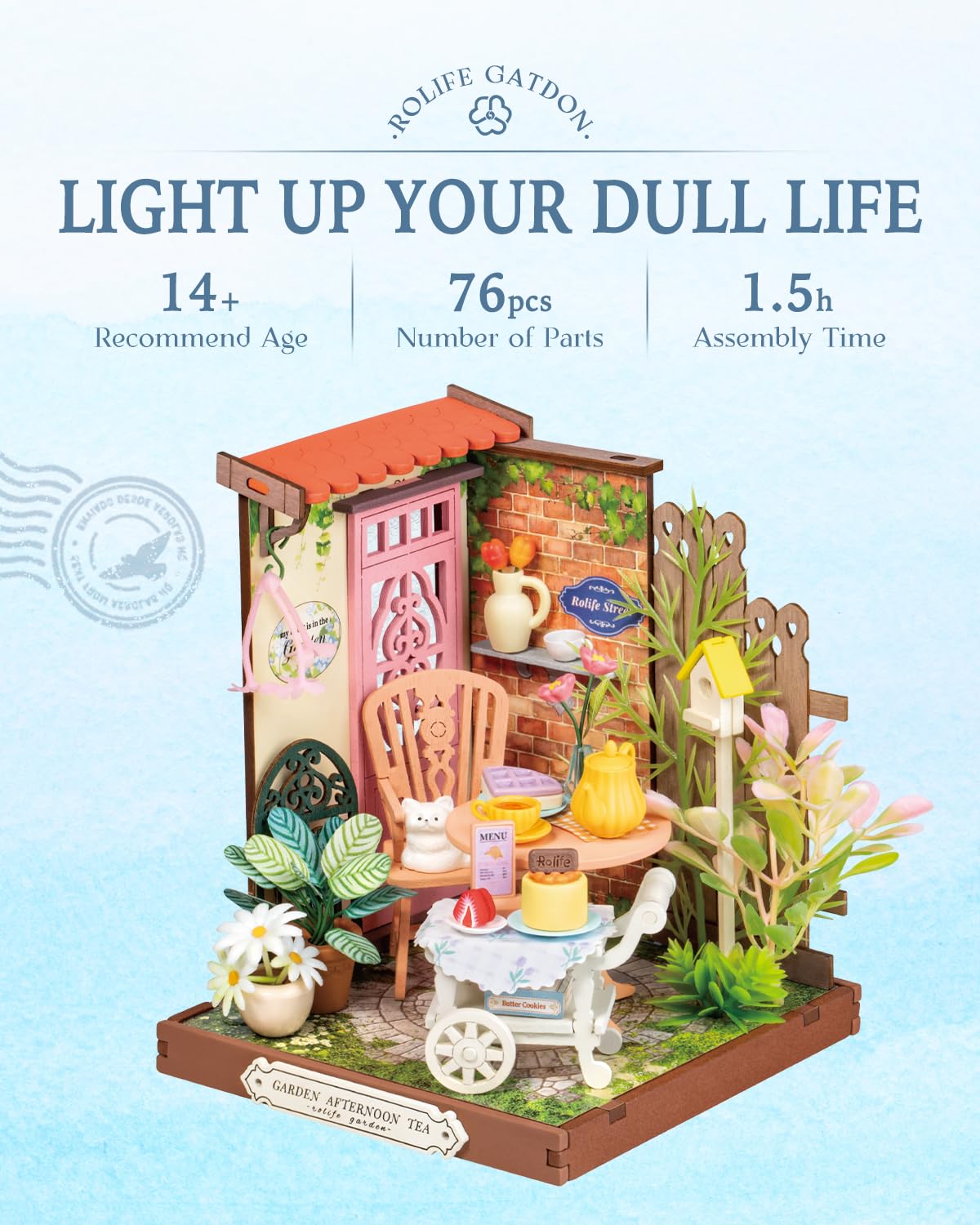 Rolife Fancy Tea Yard Miniature Kit – DIY Building House for Mini Bookshelf Decor
