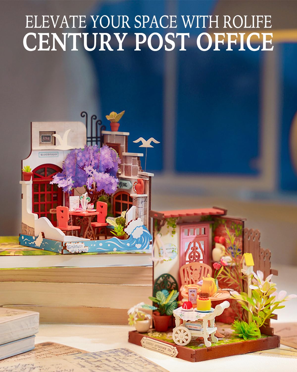 Rolife Fancy Tea Yard Miniature Kit – DIY Building House for Mini Bookshelf Decor