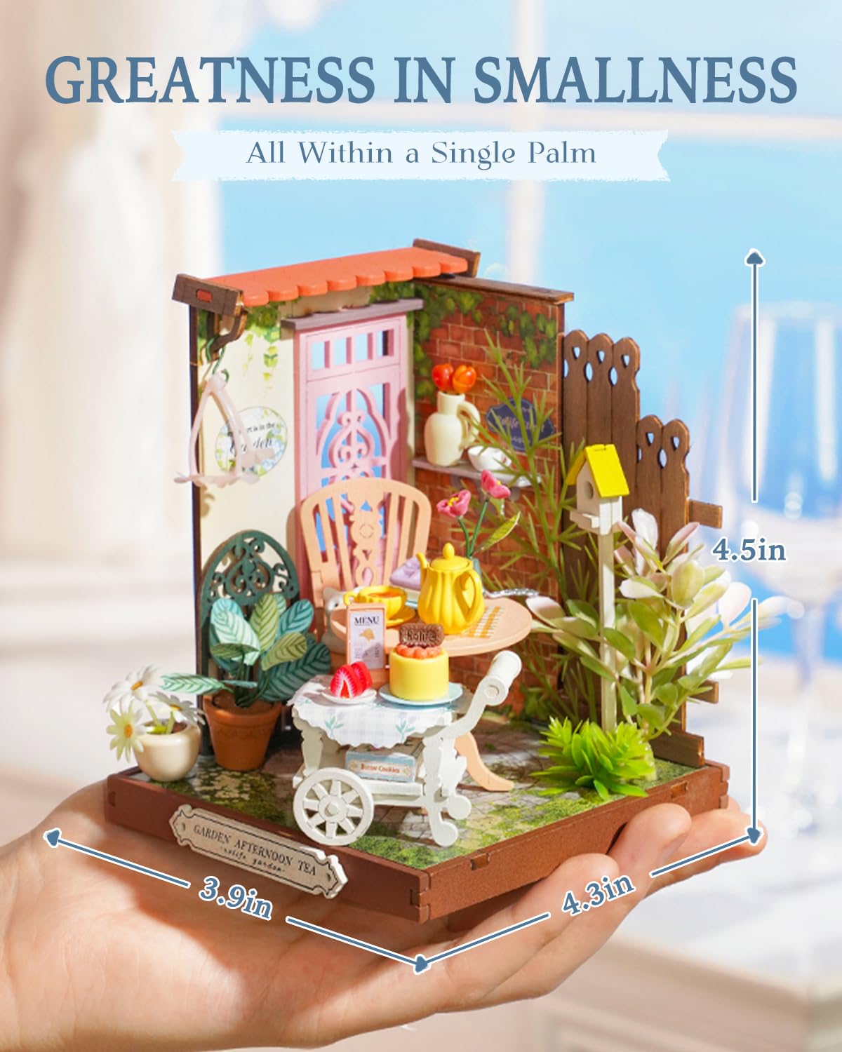 Rolife Fancy Tea Yard Miniature Kit – DIY Building House for Mini Bookshelf Decor