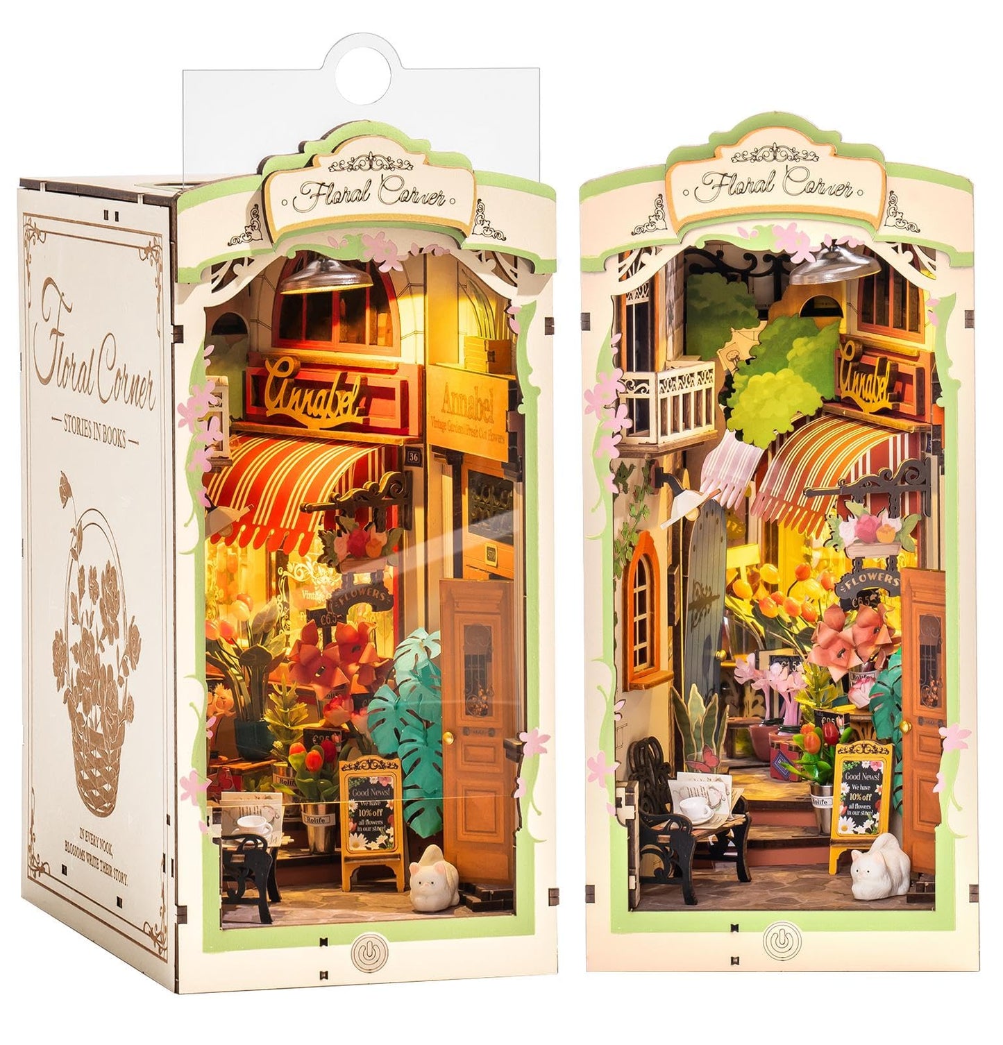 Rolife DIY Book Nook Kits for Adults — 3D Wooden Puzzle with LED Lights, Flower Corner Diorama
