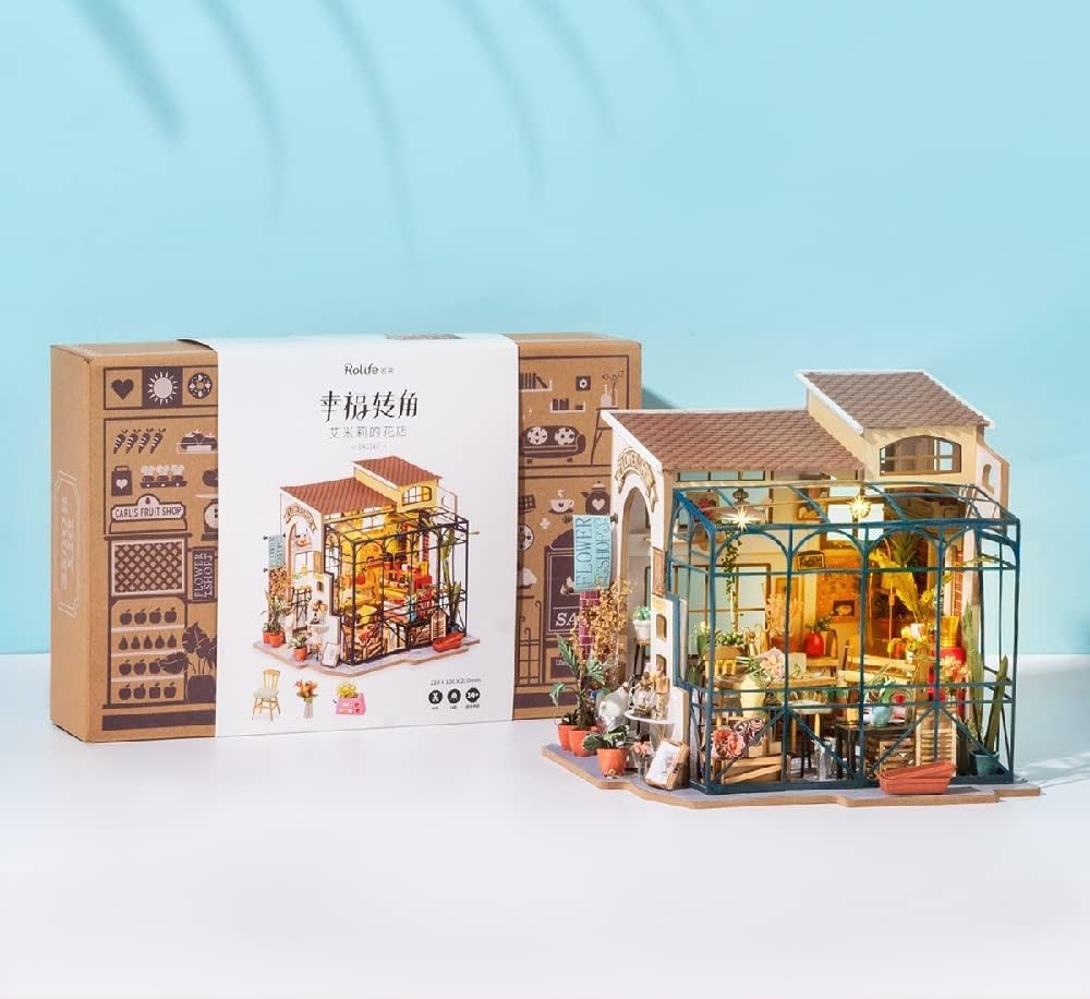 Rolife DIY Miniature Flower Shop Kit – Emily's Flower Shop, 1/24 Scale Dollhouse