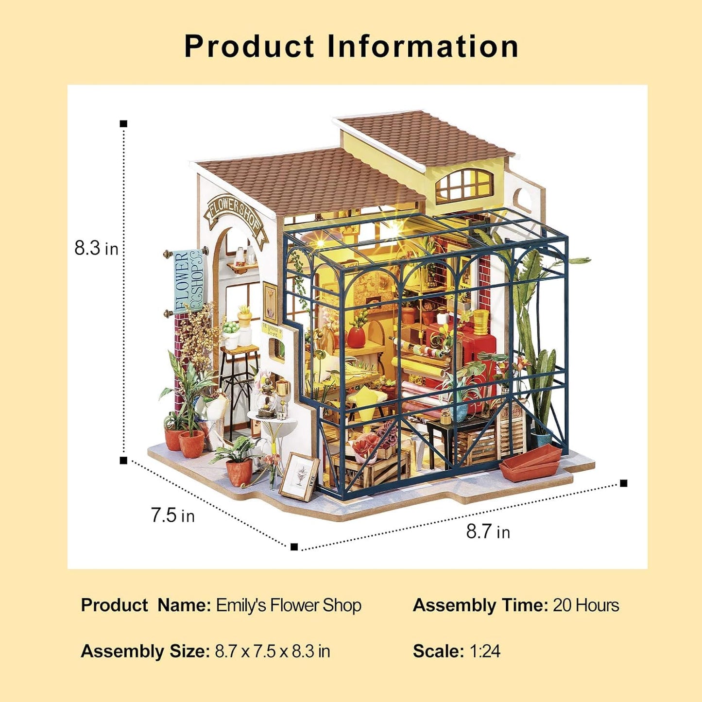 Rolife DIY Miniature Flower Shop Kit – Emily's Flower Shop, 1/24 Scale Dollhouse