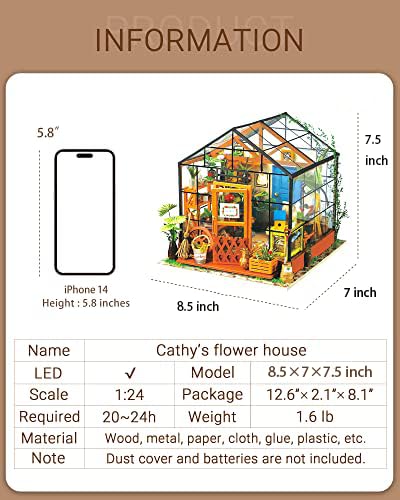 Rolife DIY Green House Dollhouse Kit with LED – Wooden Miniature Gift for Women & Girls