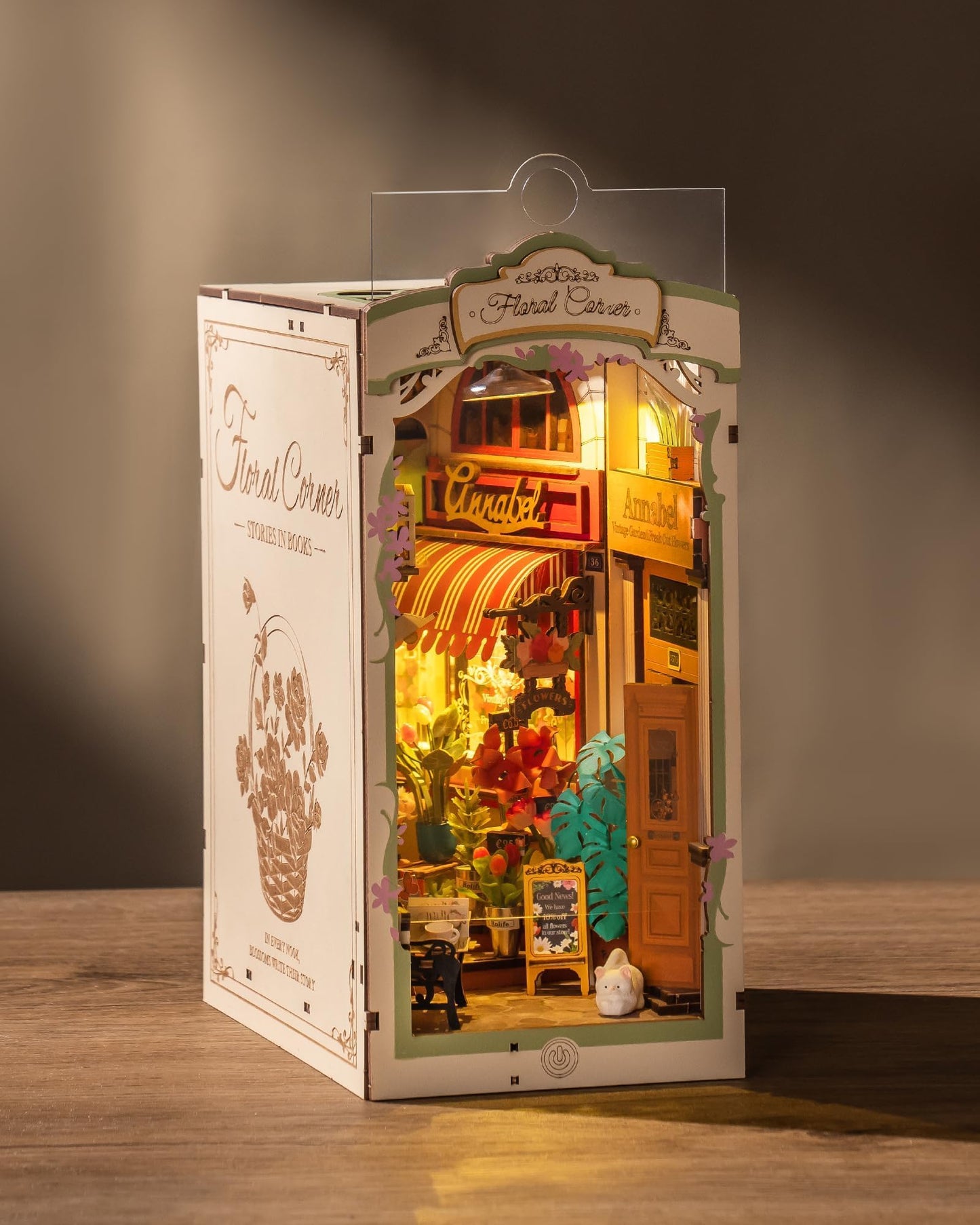 Rolife DIY Book Nook Kits for Adults — 3D Wooden Puzzle with LED Lights, Flower Corner Diorama