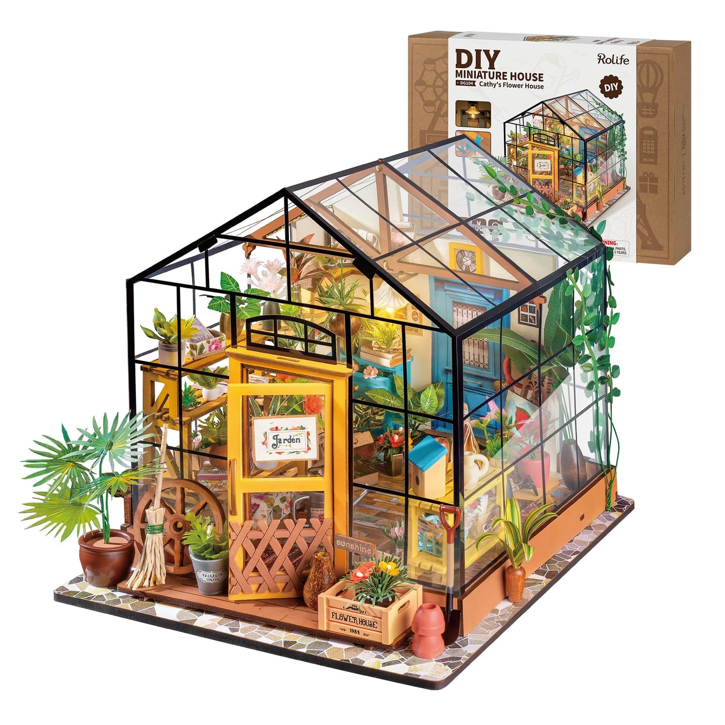 Rolife DIY Green House Dollhouse Kit with LED – Wooden Miniature Gift for Women & Girls