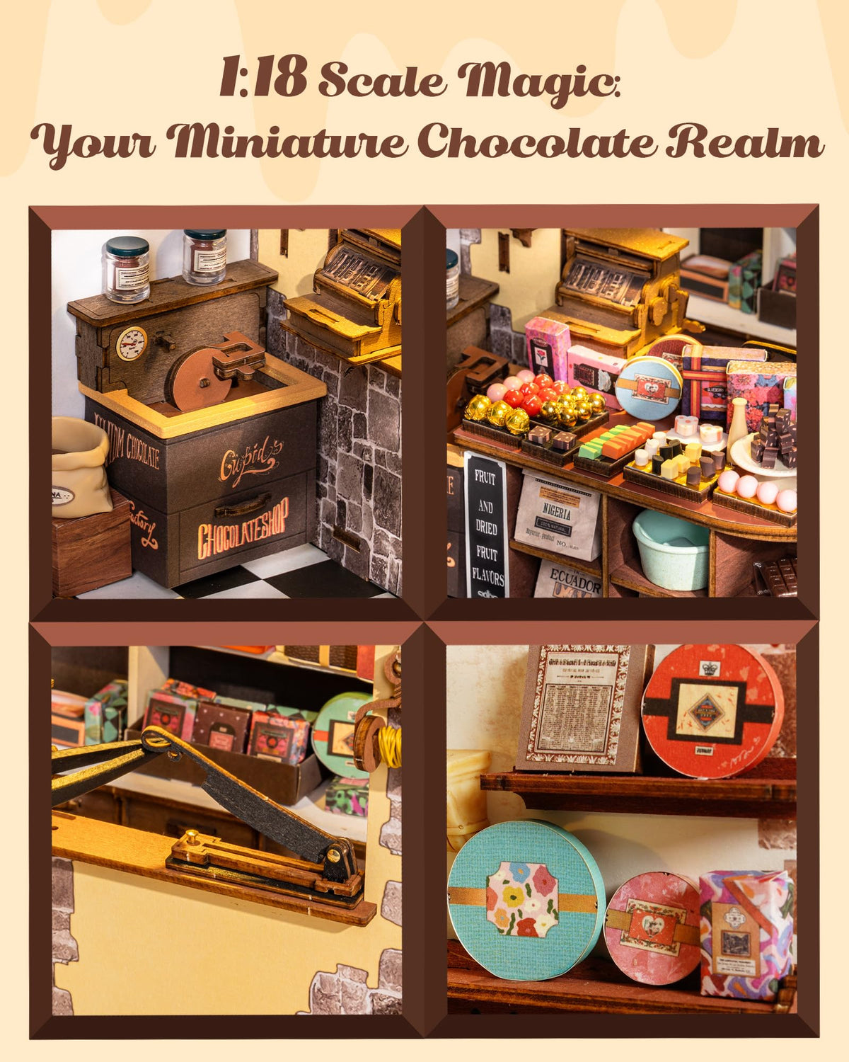 Rolife Henry's Chocolate Shop DIY Miniature Kit – 1:18 Scale Dollhouse