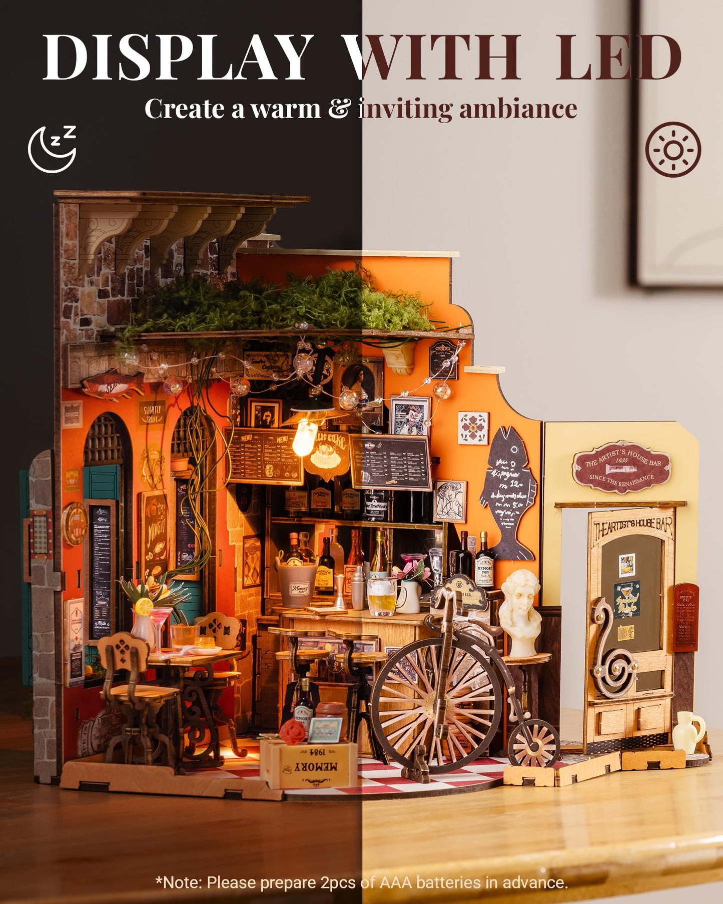 Rolife Cheers Bar Dining DIY Miniature Kit – 3D Book Nook for Adults