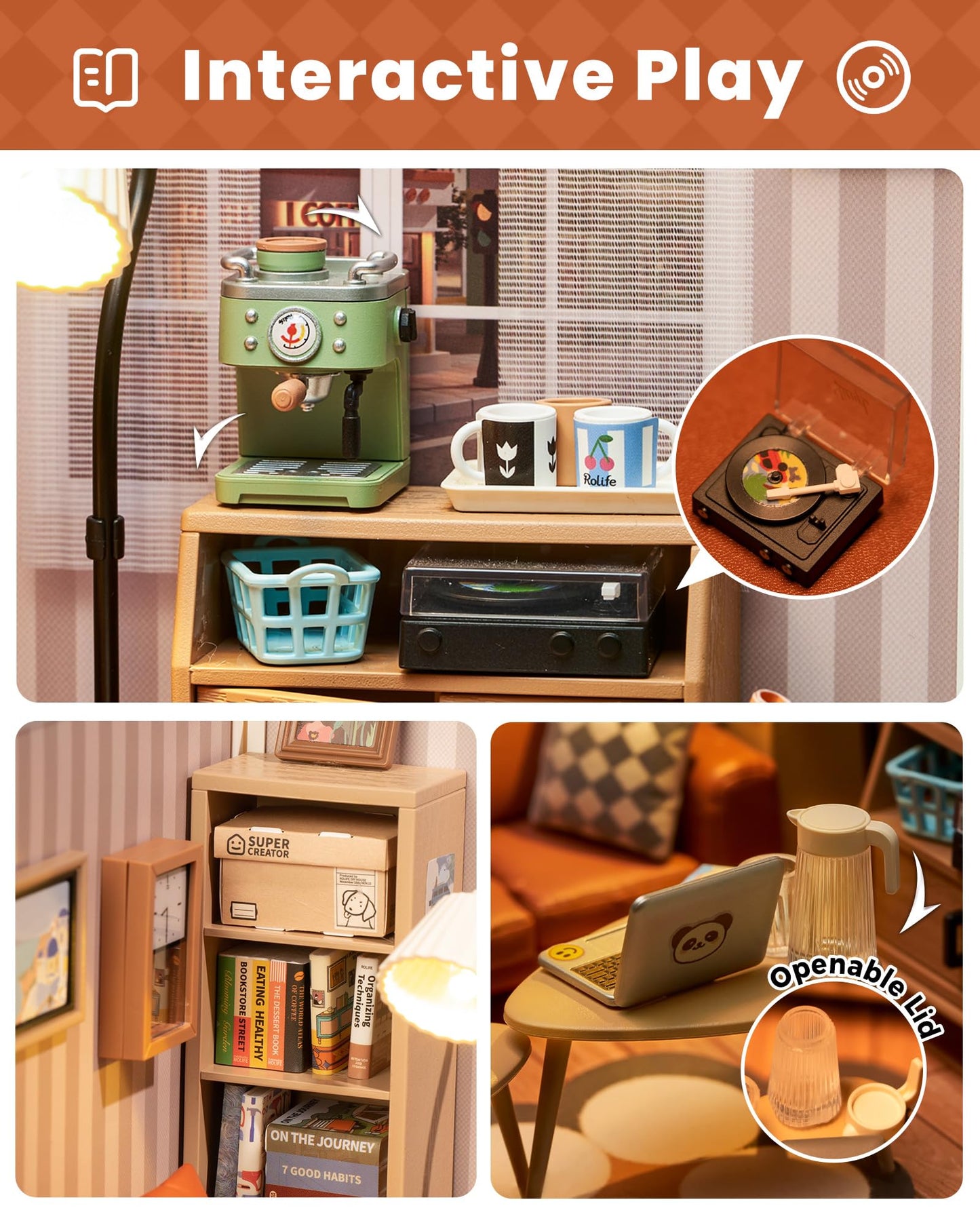 Rolife DIY Miniature House with LED – Cozy Living Lounge Diorama Kit for Adults
