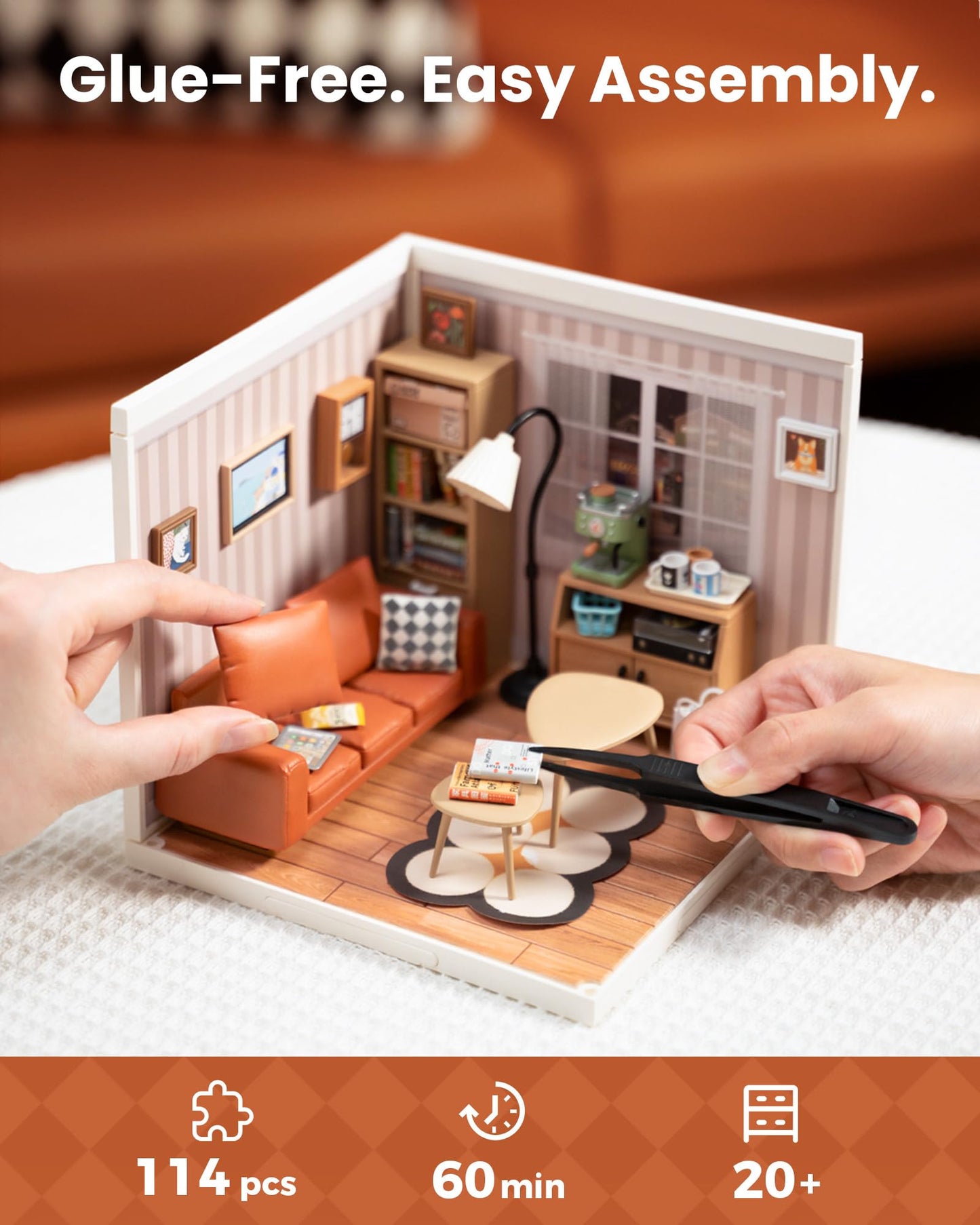 Rolife DIY Miniature House with LED – Cozy Living Lounge Diorama Kit for Adults