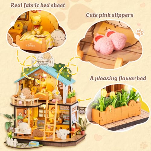 Rolife DIY Miniature Puppy’s Cozy Villa – 230-Piece Tiny Duplex House Kit