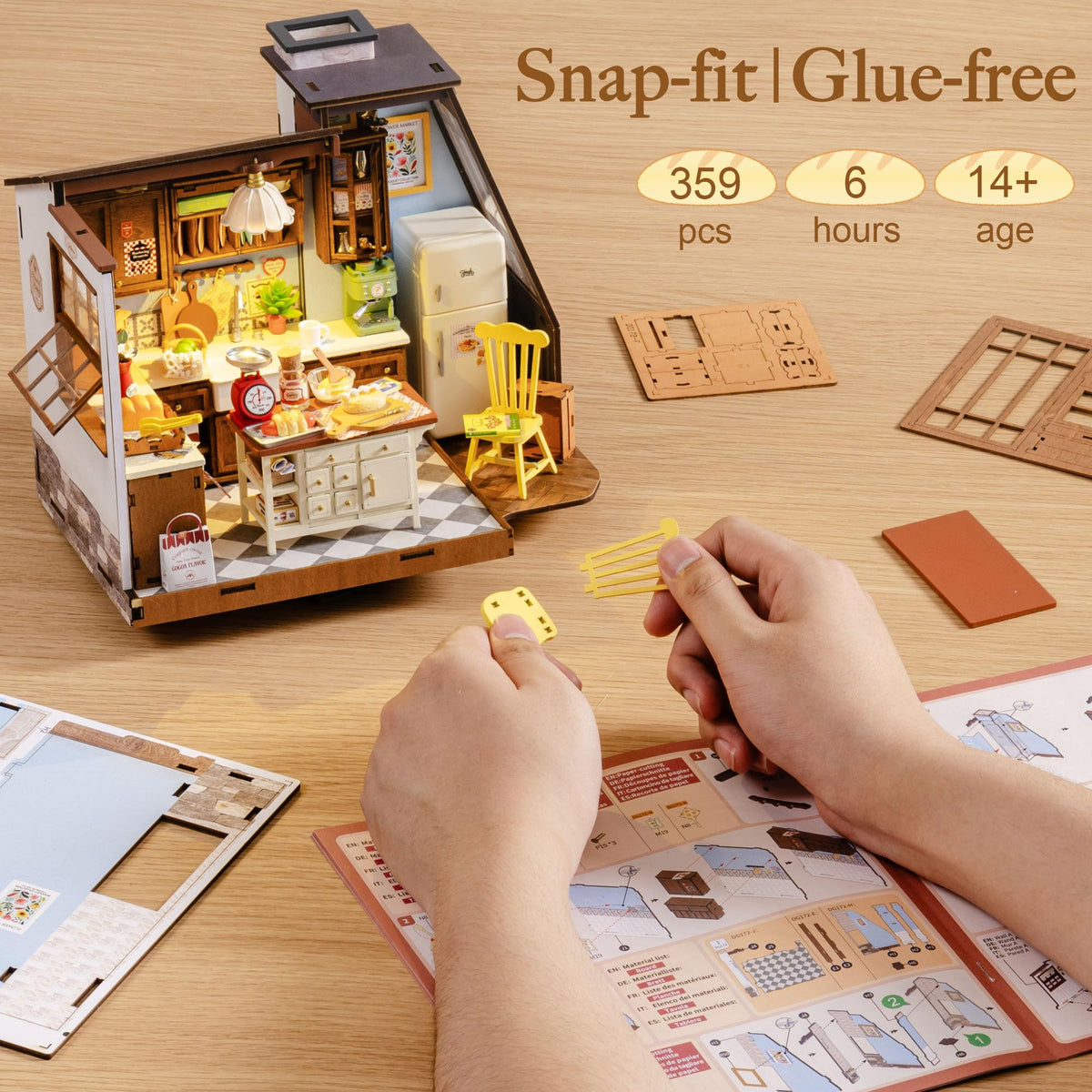 Rolife DIY Miniature House Kit for Adults – Tiny Wooden Dollhouse with European Kitchen