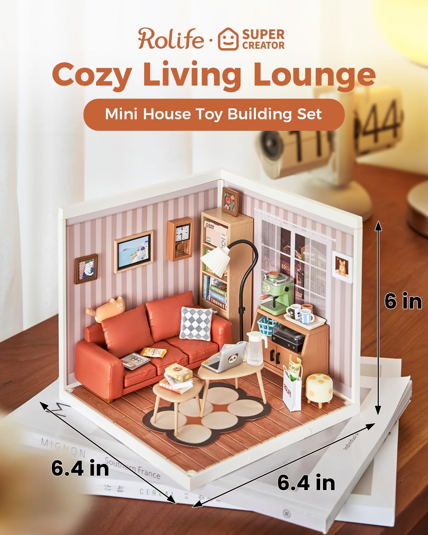 Rolife DIY Miniature House with LED – Cozy Living Lounge Diorama Kit for Adults