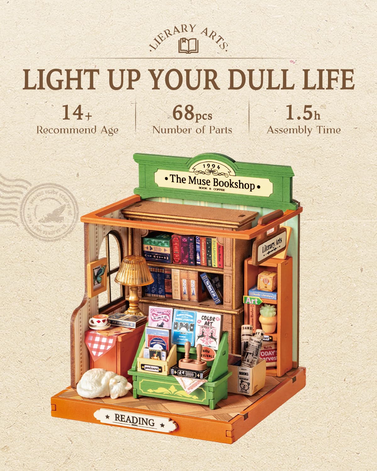 Rolife Muse Bookshop Miniature Kit – Historic DIY Bookstore Diorama by Rolife