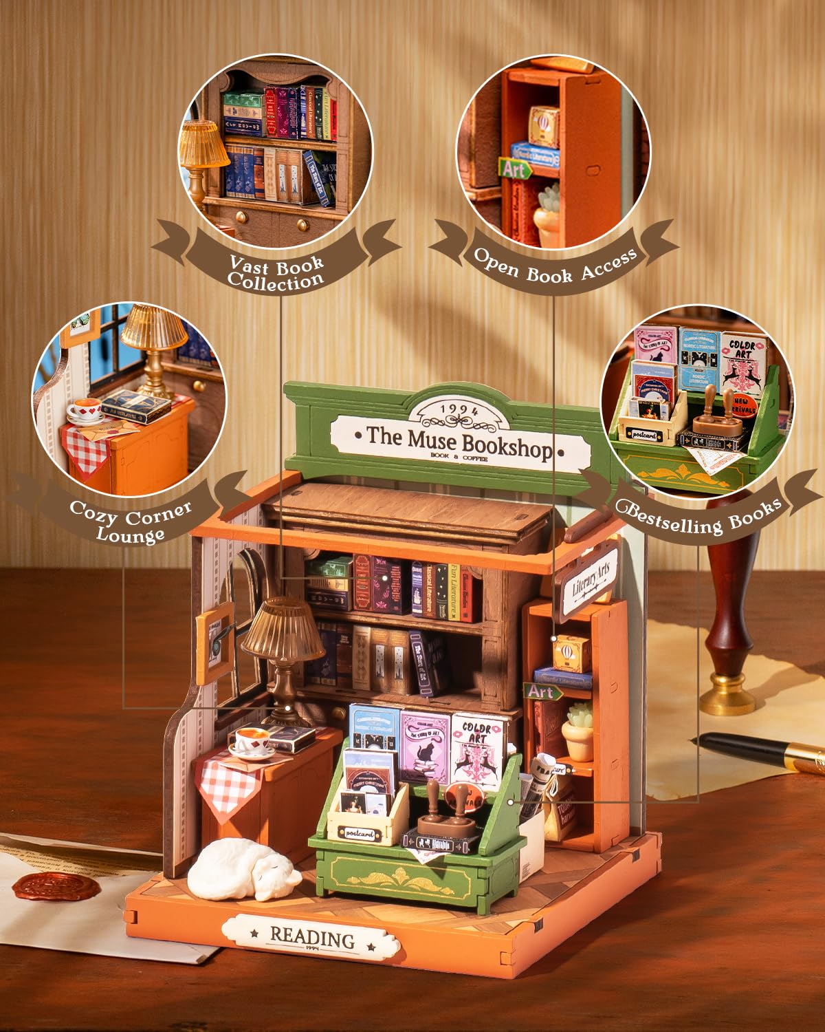 Rolife Muse Bookshop Miniature Kit – Historic DIY Bookstore Diorama by Rolife