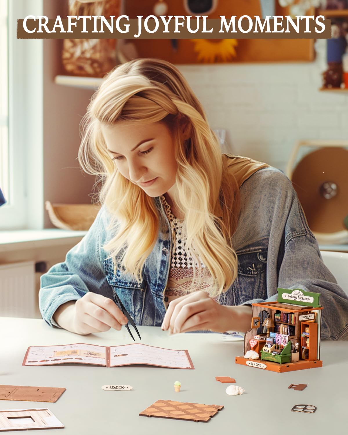 Rolife Muse Bookshop Miniature Kit – Historic DIY Bookstore Diorama by Rolife