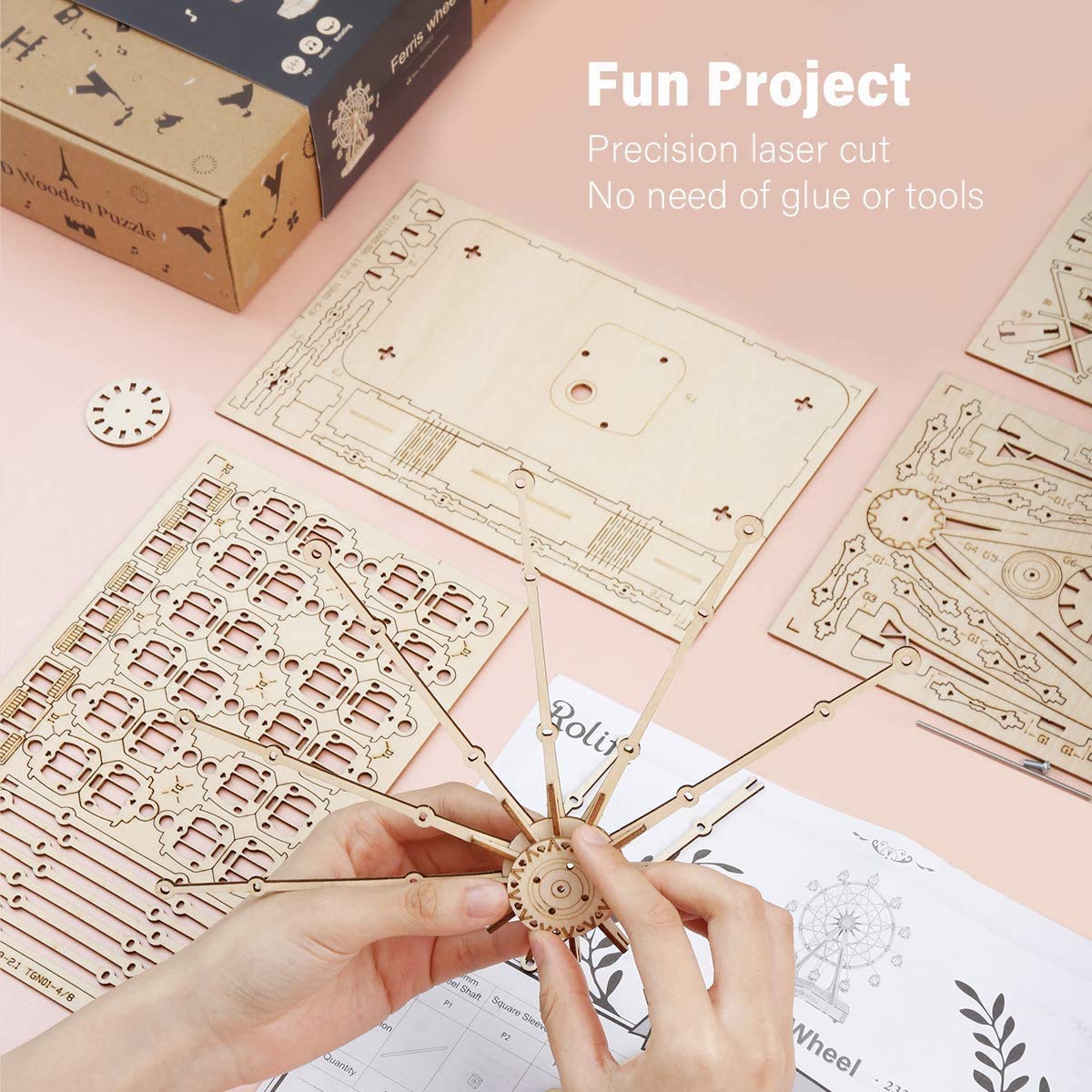 Rolife 3D Wooden Ferris Wheels Music Box Kit – Mechanical DIY Puzzle for Adults & Kids