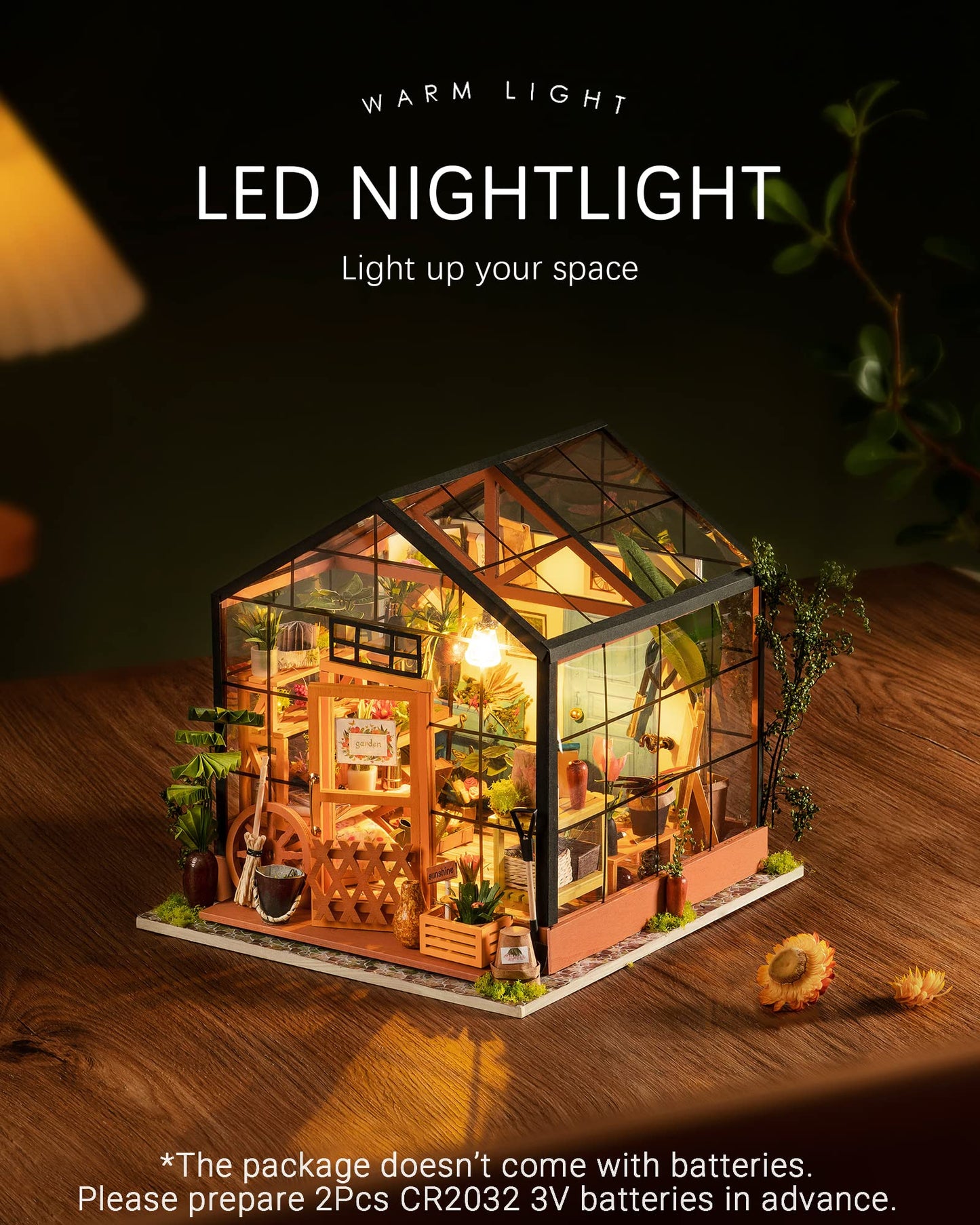 Rolife DIY Green House Dollhouse Kit with LED – Wooden Miniature Gift for Women & Girls