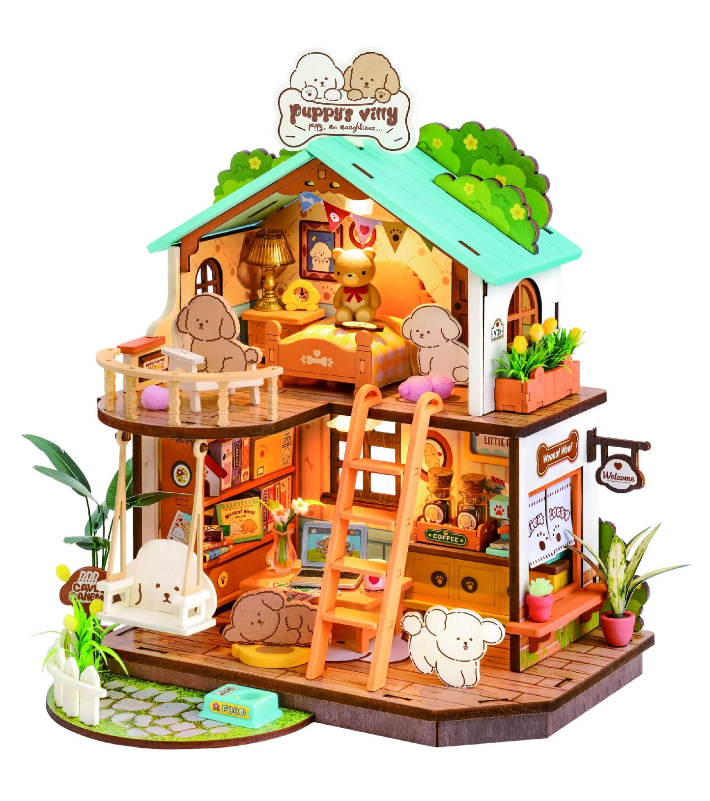 Rolife DIY Miniature Puppy’s Cozy Villa – 230-Piece Tiny Duplex House Kit