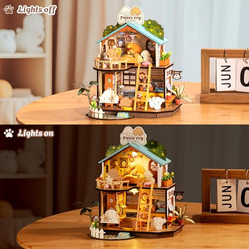 Rolife DIY Miniature Puppy’s Cozy Villa – 230-Piece Tiny Duplex House Kit