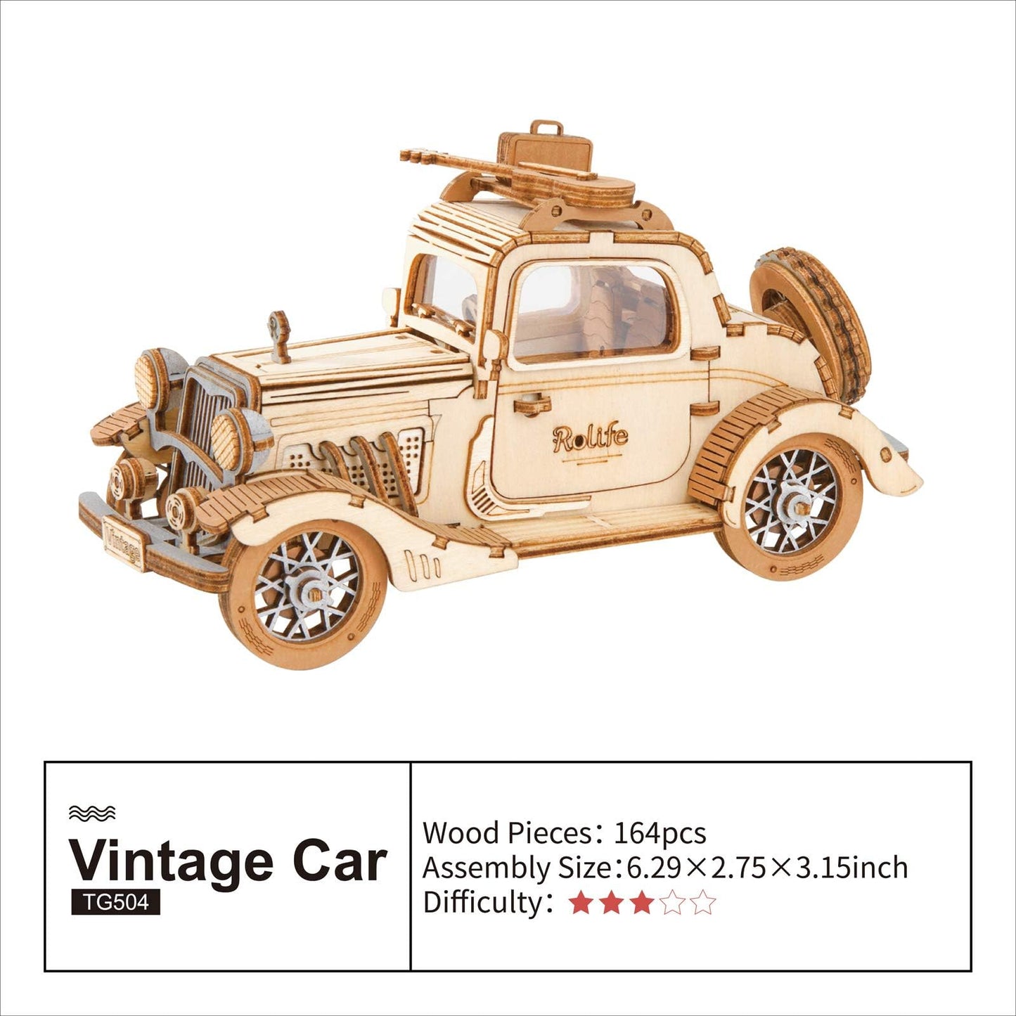 Rolife 3D Wooden Puzzles Retro Car Model – Collectible Desk Display Kit for Adults